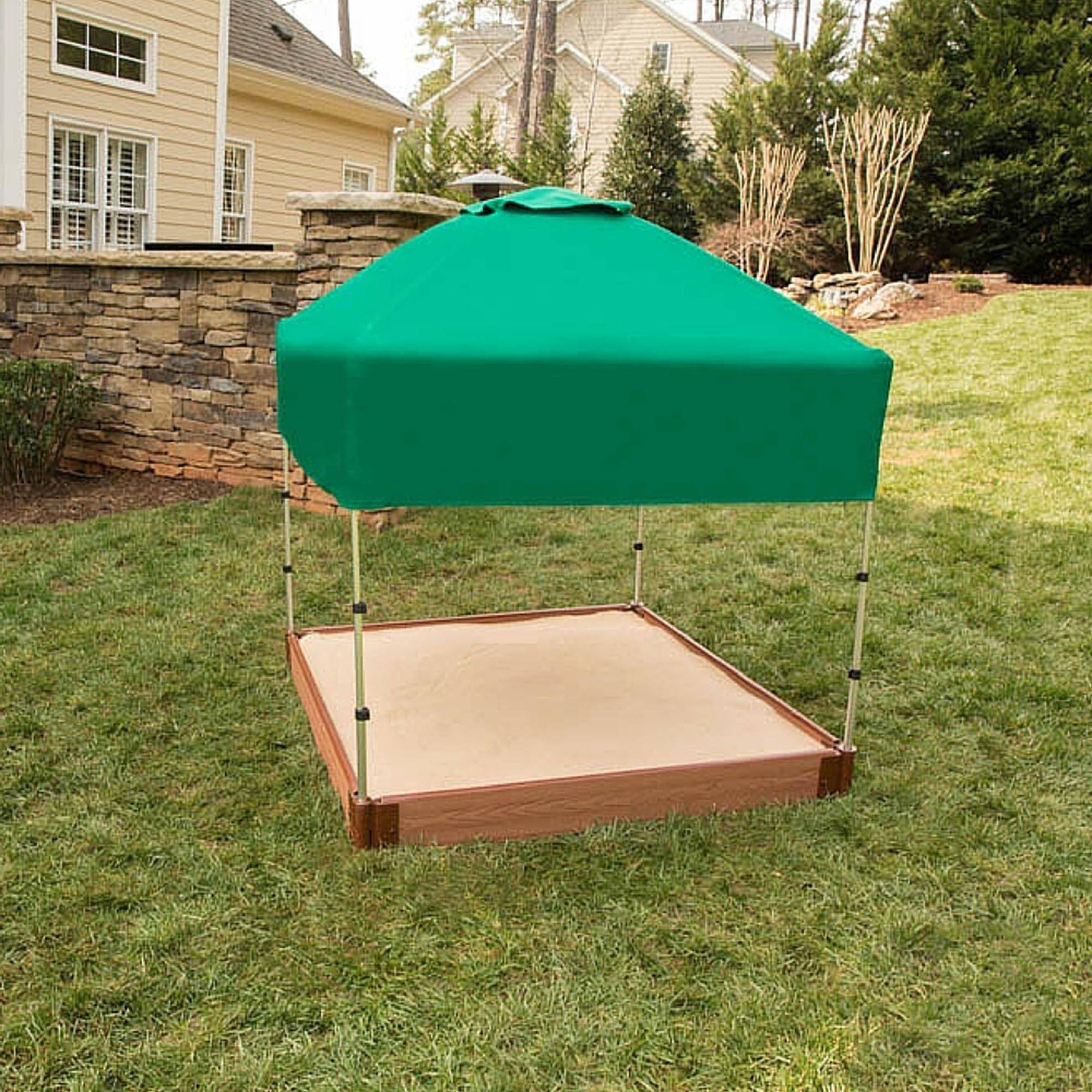 Frame It All Tool-Free Classic Sienna 4ft. x 4ft. x 5.5in. Composite Square Sandbox Kit with Telescoping Canopy/Cover - 2