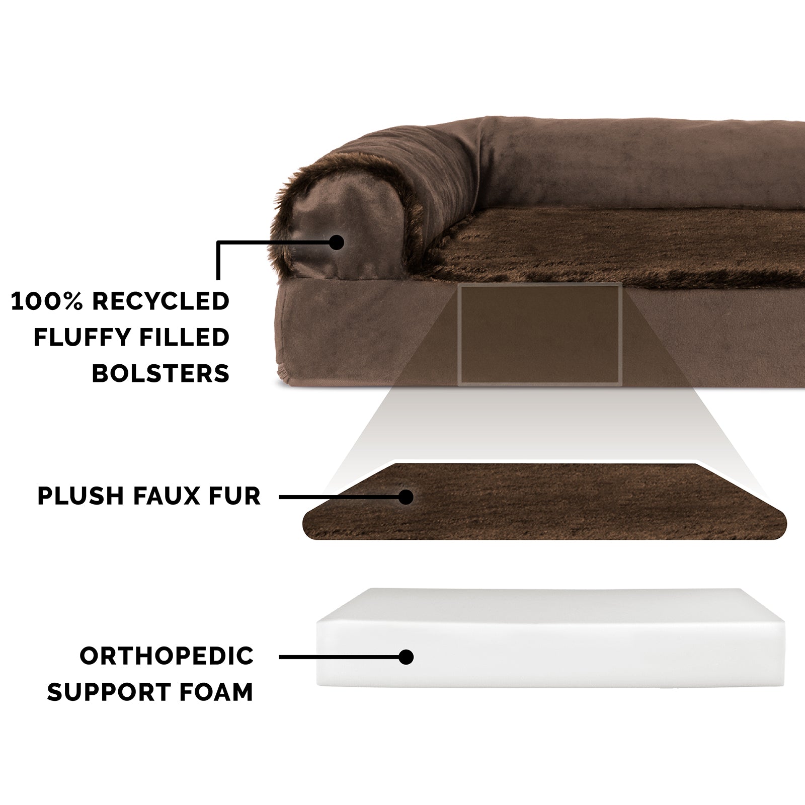 FurHaven Pet Products | Deluxe Orthopedic Plush and Velvet L-Shaped Chaise Couch Pet Bed for Dogs and Cats， Sable Brown， Jumbo Plus