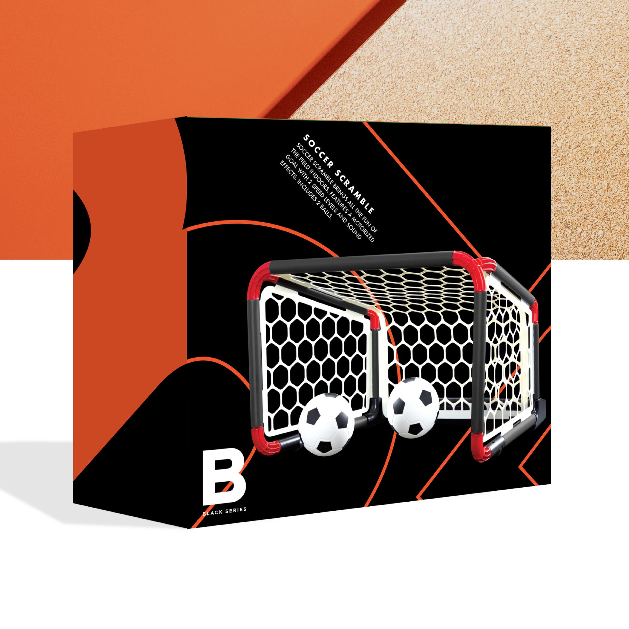 Black Series Soccer Scramble Motorized Goal， With 2 Balls， Sound Effect， Motorized Goal With 2 Speed Levels， Indoor Fun For Family And Friends， Age 8+