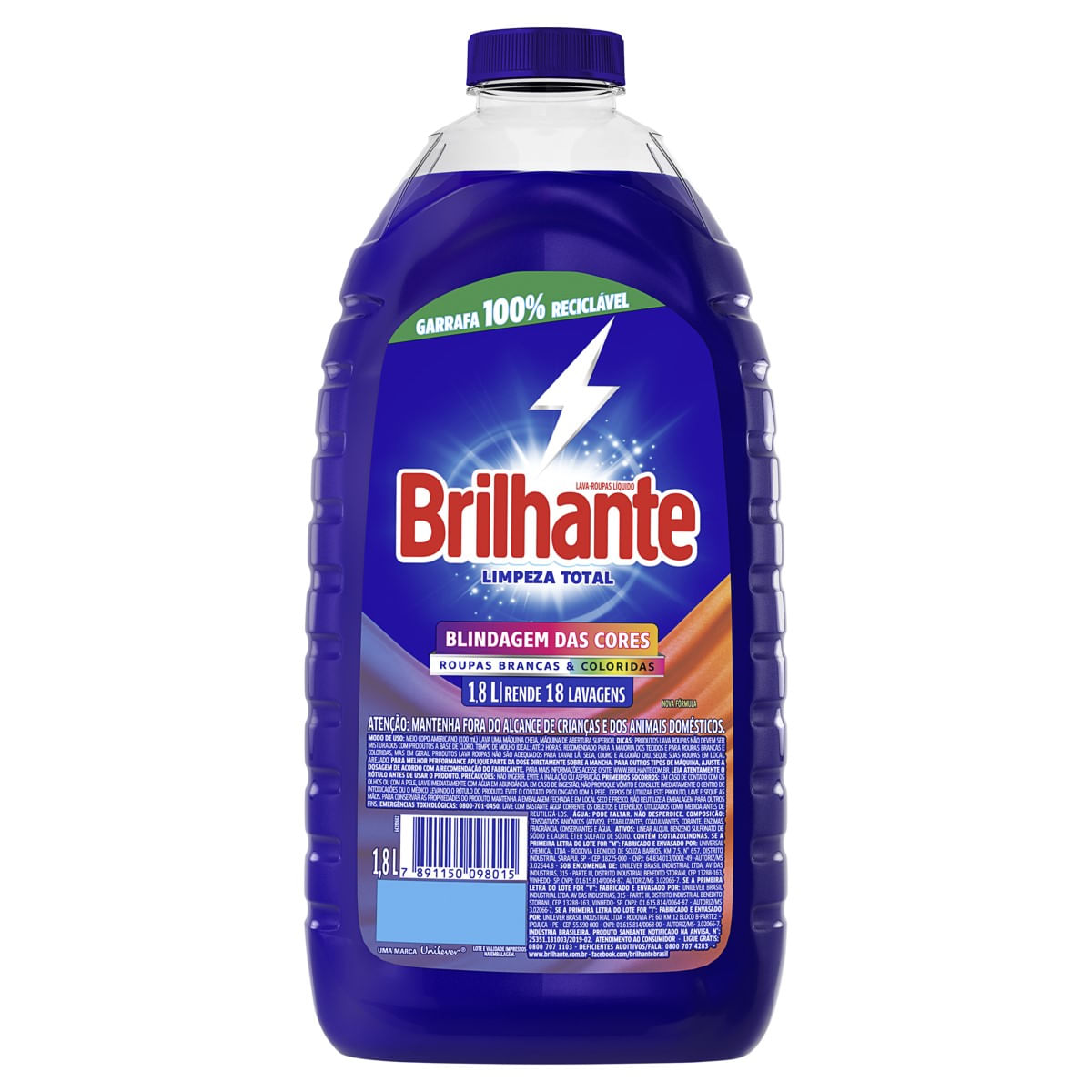 Sabao Liquido Brilhante Roupas Brancas e Coloridas Limpeza Total 1,8L