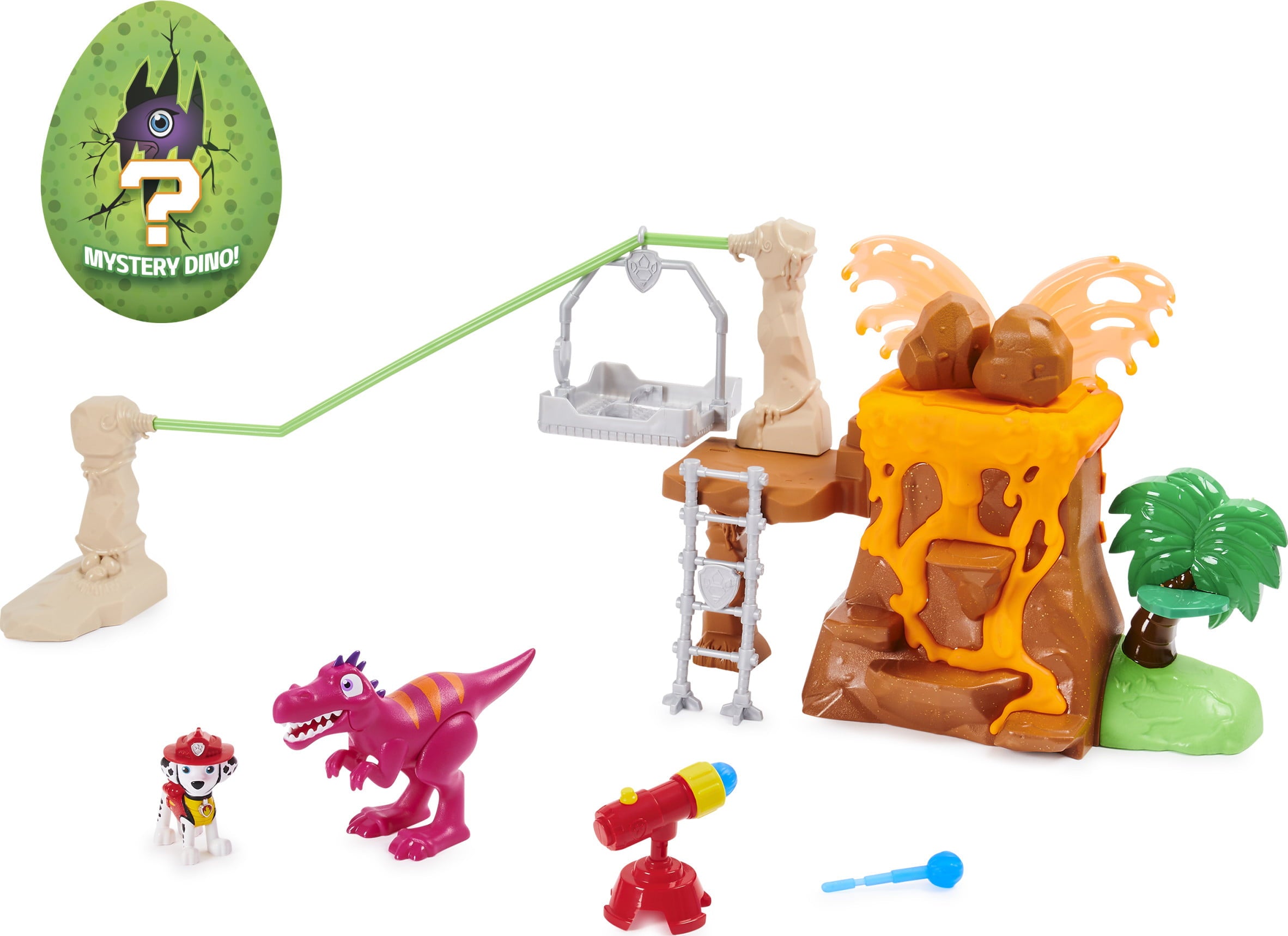 PAW Patrol， Dino Rescue Volcano Playset with Zipline and 3 Exclusive Figures， Walmart Exclusive
