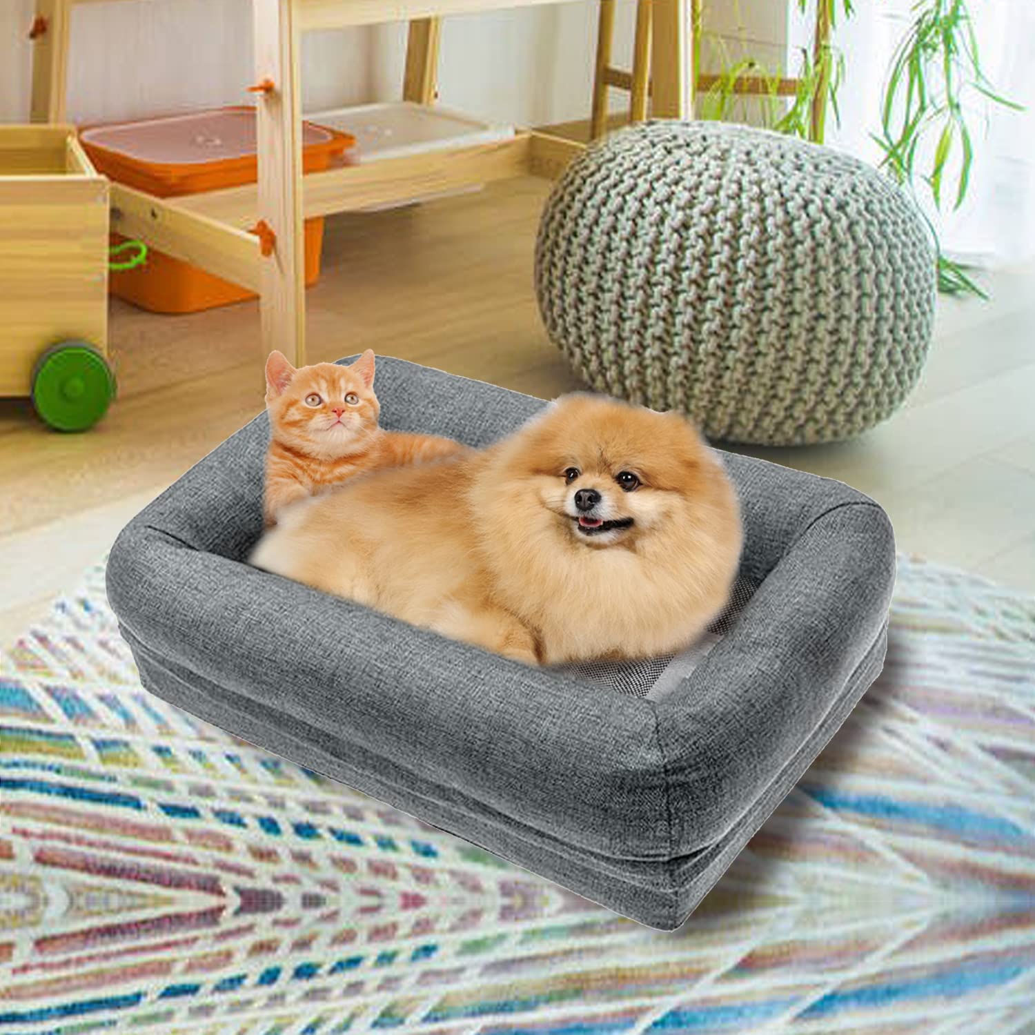 PinkSheep Waterproof Memory Foam Dog Bed Plush Orthopedic Sofa Pet Bed with Removable Cover for Small Medium Sized Cats Dogs Gray