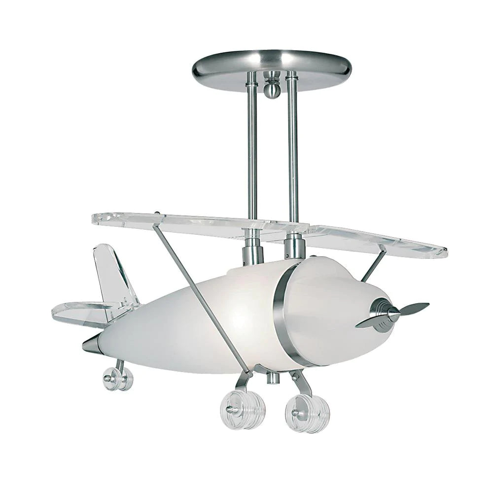 Searchlight 737 Satin Chrome Frosted Glass Airplane Pendant Ceiling Light