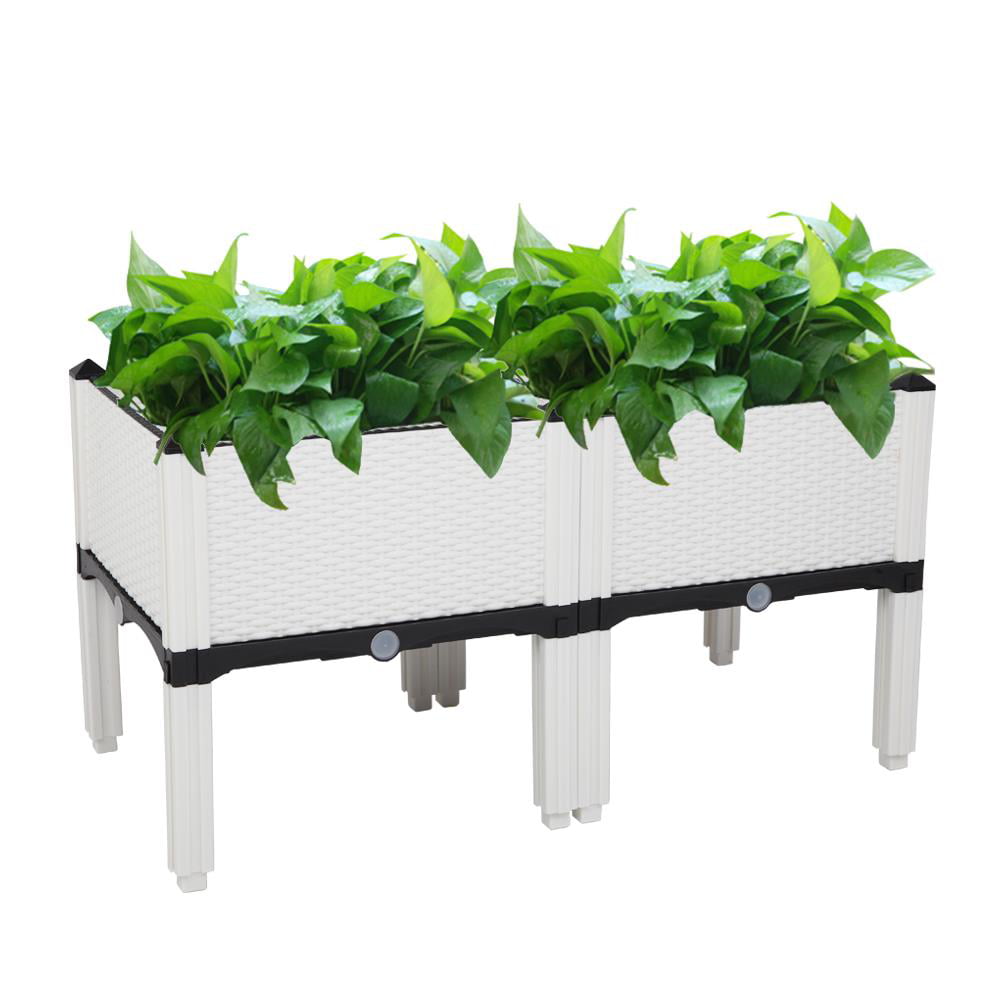 Zimtown Plastic Raised Garden Bed 2PCS Elevated Planter Box White