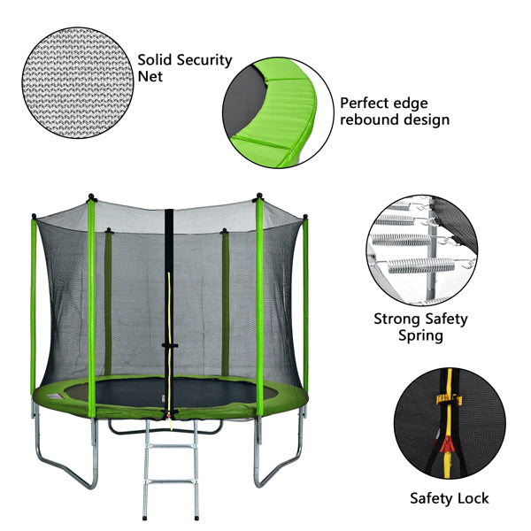 FEIKUQI 10 FT Round Trampoline for Kids with Safety Enclosure Net， Outdoor Backyard Trampoline with Ladder， Best Gift for Kids Childrens， Green