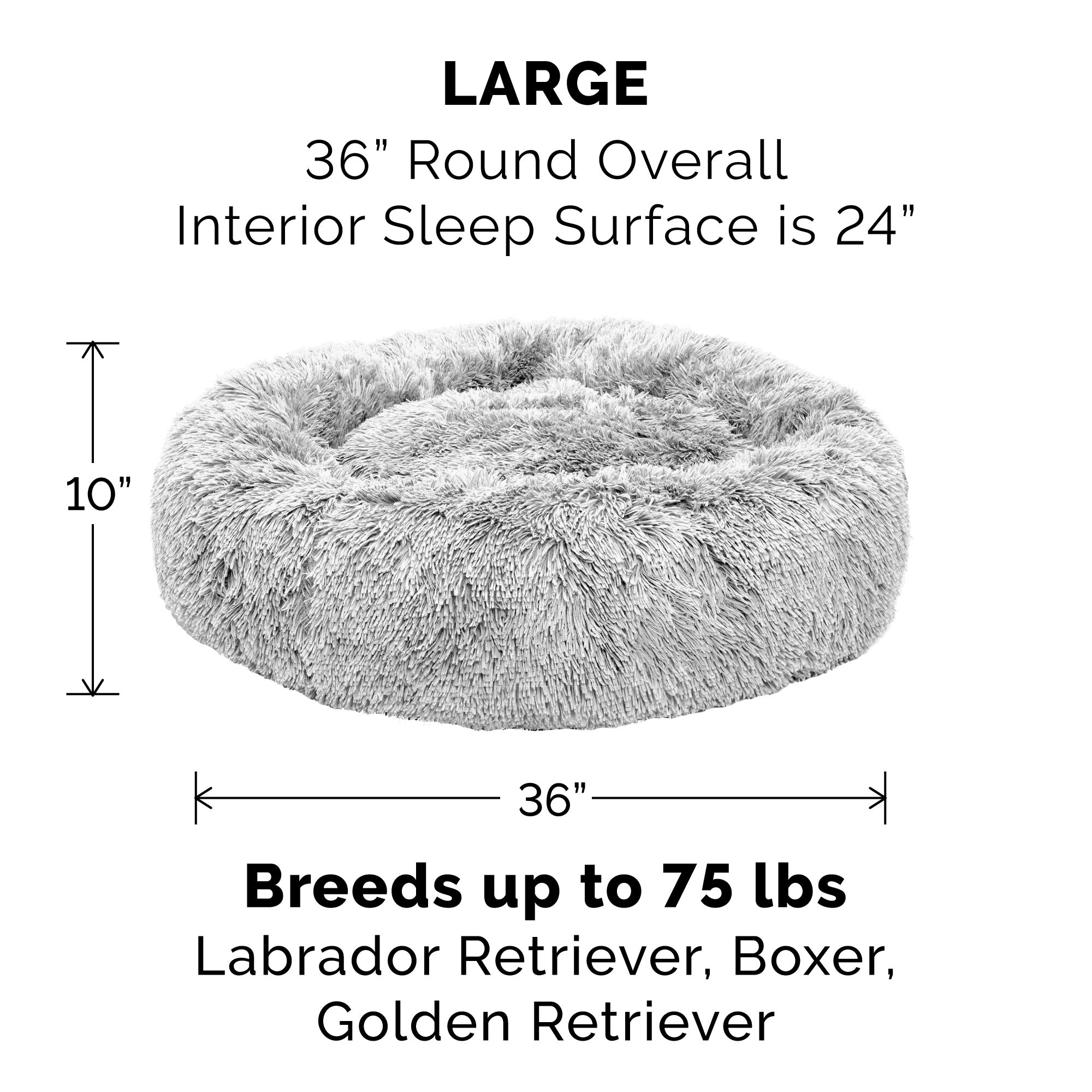 FurHaven | Calming Cuddler Long Fur Donut Pet Bed for Dogs and Cats， Mist Gray， Large