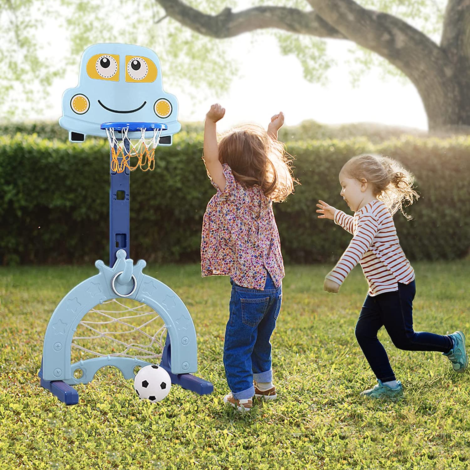 4-in-1 Toddler Basketball Hoop for Kids， Sports Activity Center Set for Children - Basketball Hoop Soccer Goal Golf Game Ring Toss， Toddler Basketball Sports Play Indoor and Outdoor