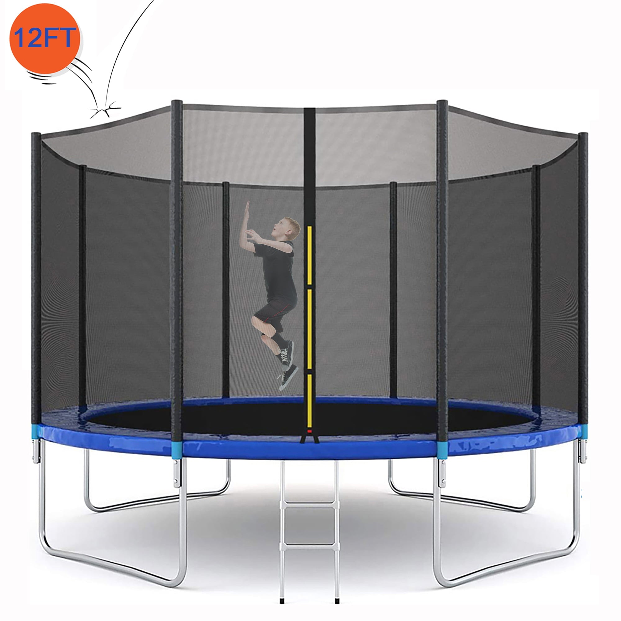 Trampoline for Kids - Seizeen 12FT Heavy-Duty Trampoline W/Enclosure Net for Outdoor， All-Weather Thickened Spring Pad Trampoline for 6-8 Kids， Large High Elastic Trampoline Durable， Blue01