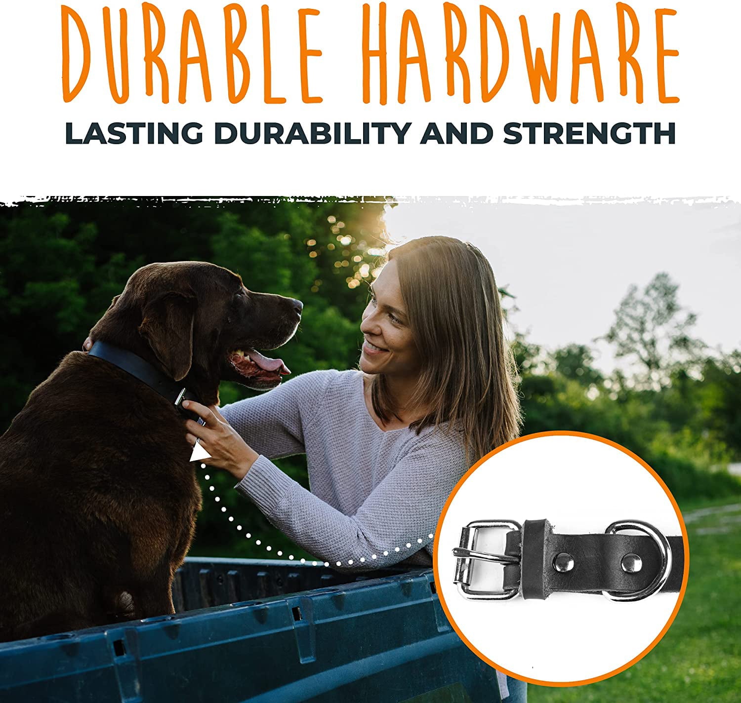 Mighty Paw Leather Dog Collar， Distressed Real Genuine Leather and a Strong Metal Buckle. Super Soft for Ultimate Comfort. Modern Designer Look for Small， Medium， Large and XL Pets