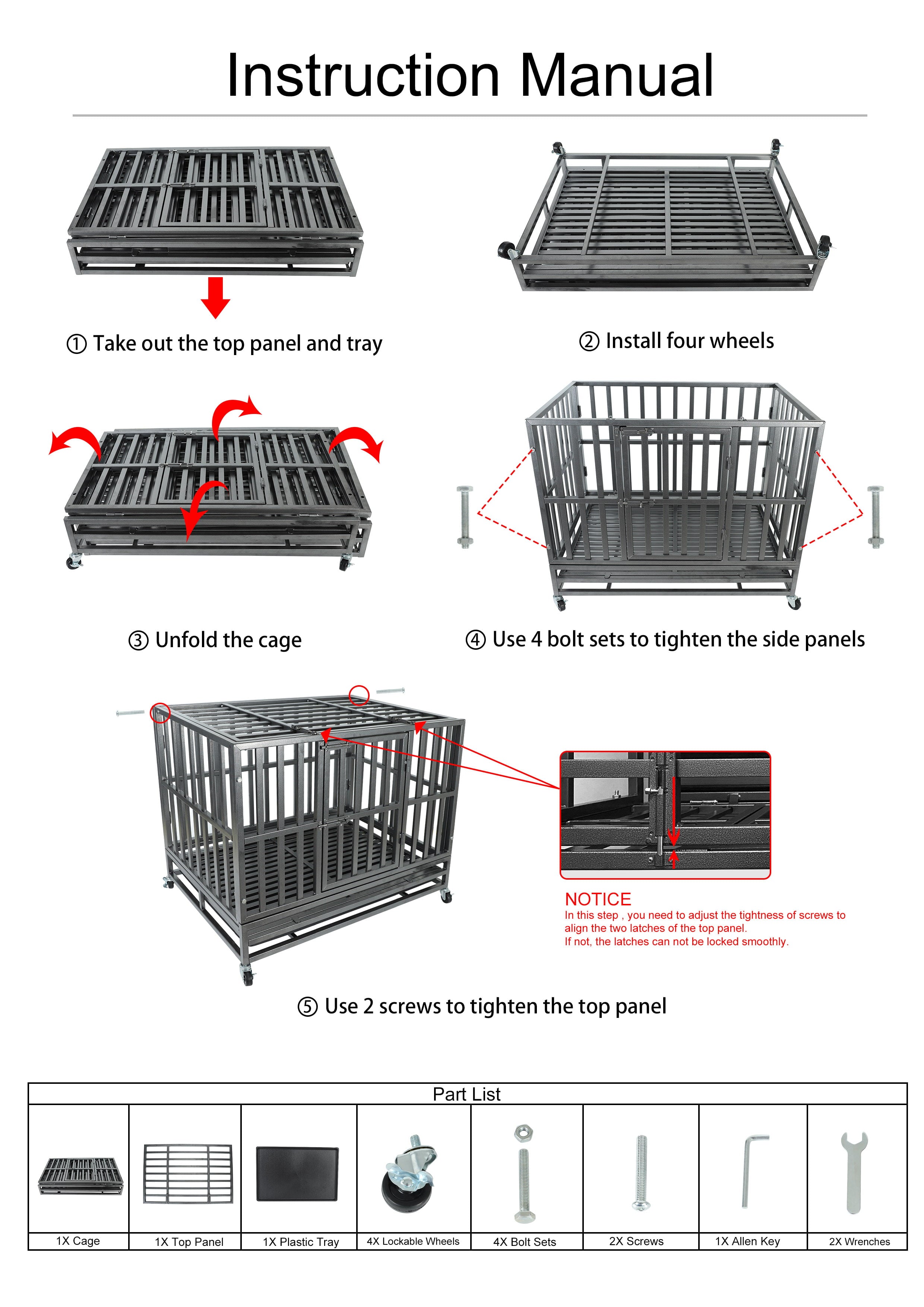 Confote 38Inch Heavy Duty Dog Cage Strong Metal Kennel and Crate for Medium and Large Dogs， Pet Playpen with Four Lockable Wheels
