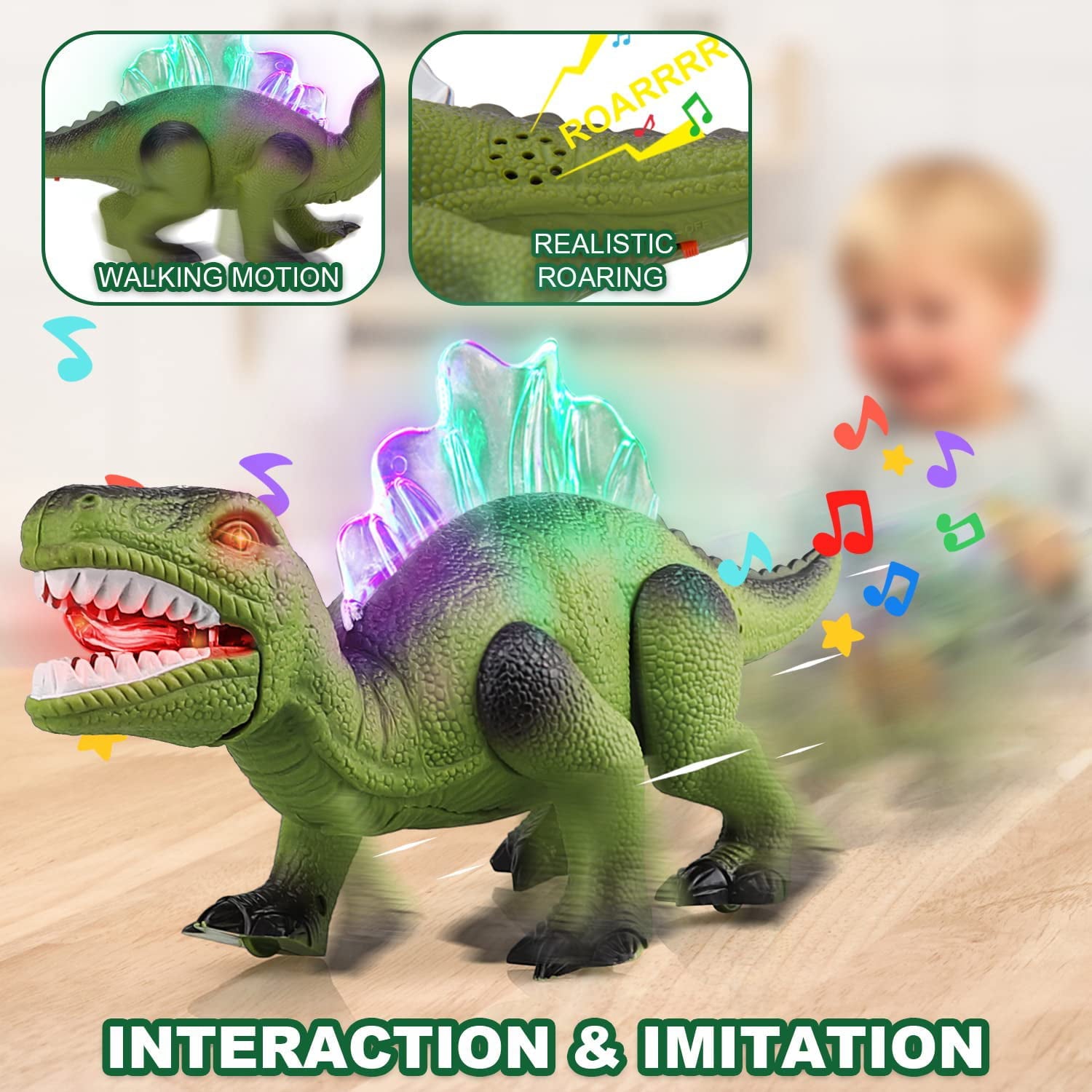 TOY Life Walking Dinosaur Toys for Kids， Light up Robot Toys， 12 inches Dinosaur with Mouth Moves and Roars， Electronic Dino Toys Robot Dinosaur Gift for Kids 3 4 5 6 7 Years