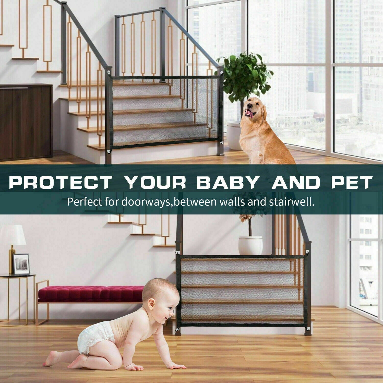 Fence Guard Dog Cat Pet Staircase Portable Safety Net Magic Gate Baby Net