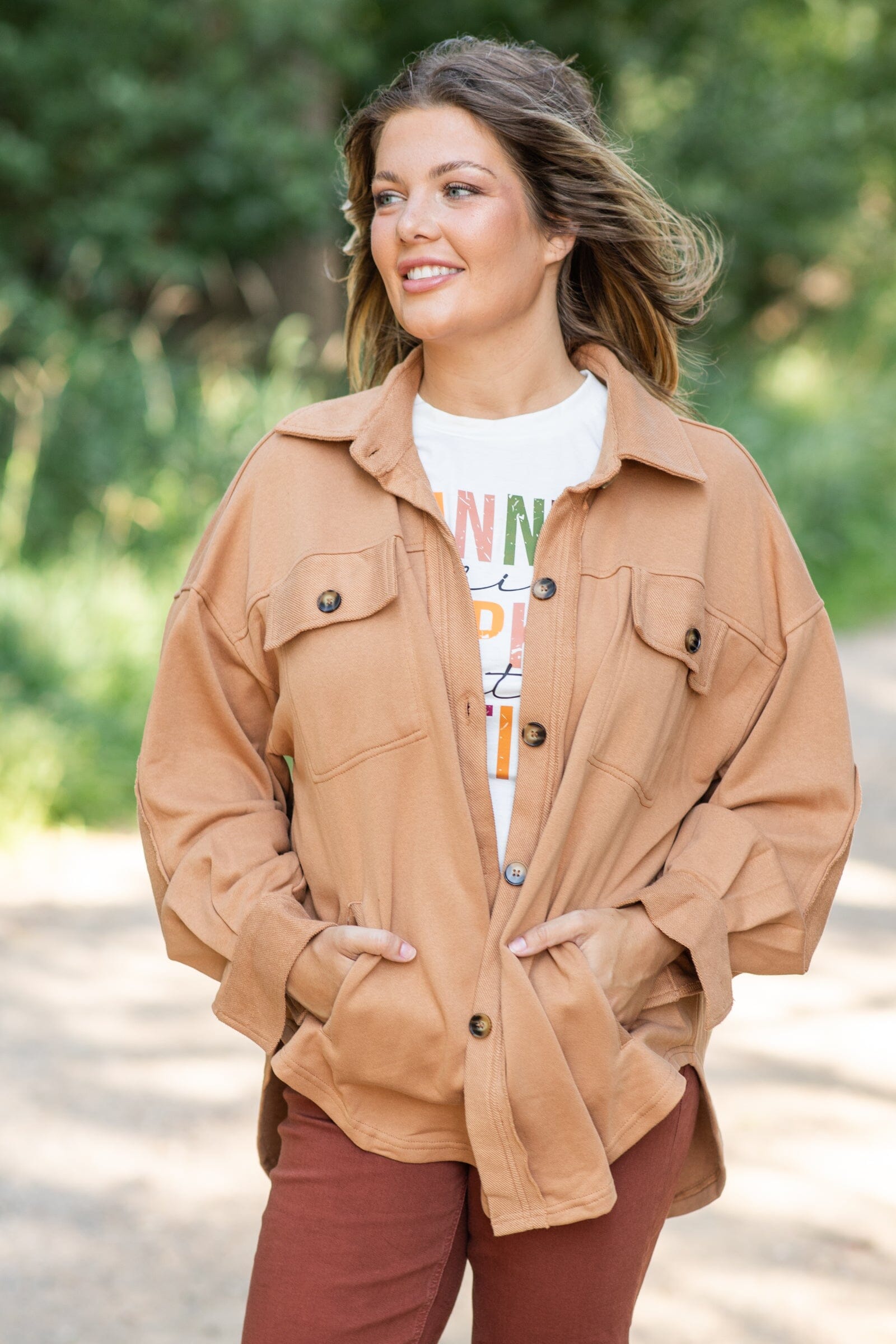 Cinnamon Boyfriend Fit French Terry Shacket