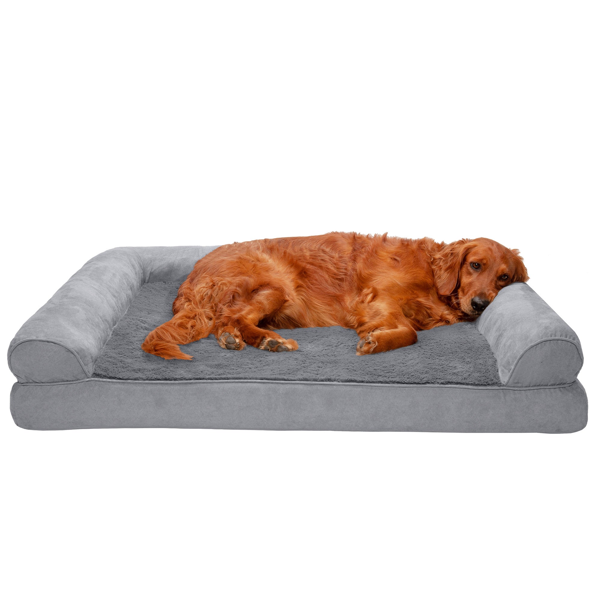 FurHaven Pet Products | Full Support Orthopedic Plush and Suede Sofa-Style Pet Bed for Dogs and Cats - Gray， Jumbo