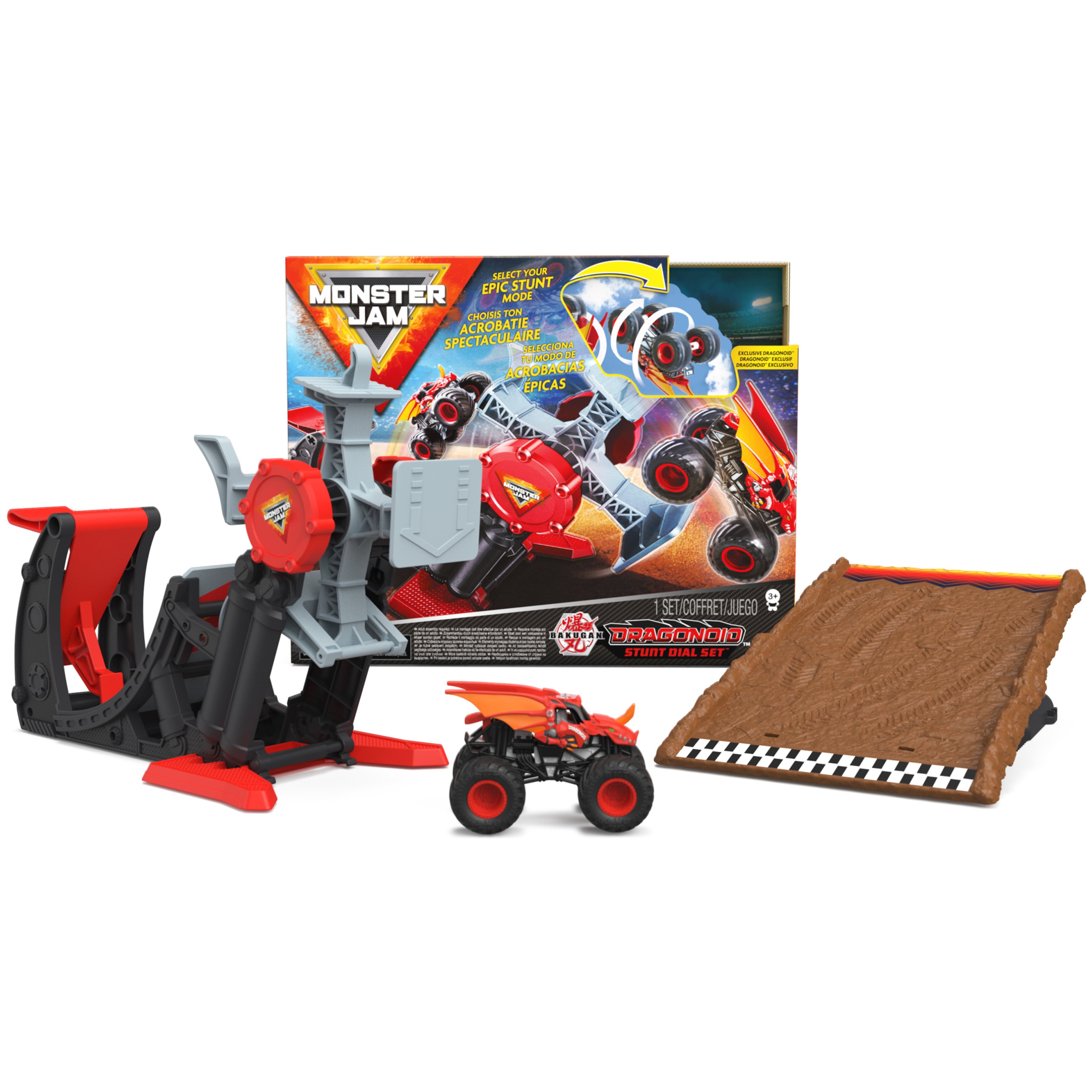 Monster Jam， Official Bakugan Dragonoid Stunt Dial Playset with Exclusive 1:64 Scale Dragonoid Die-Cast Monster Truck