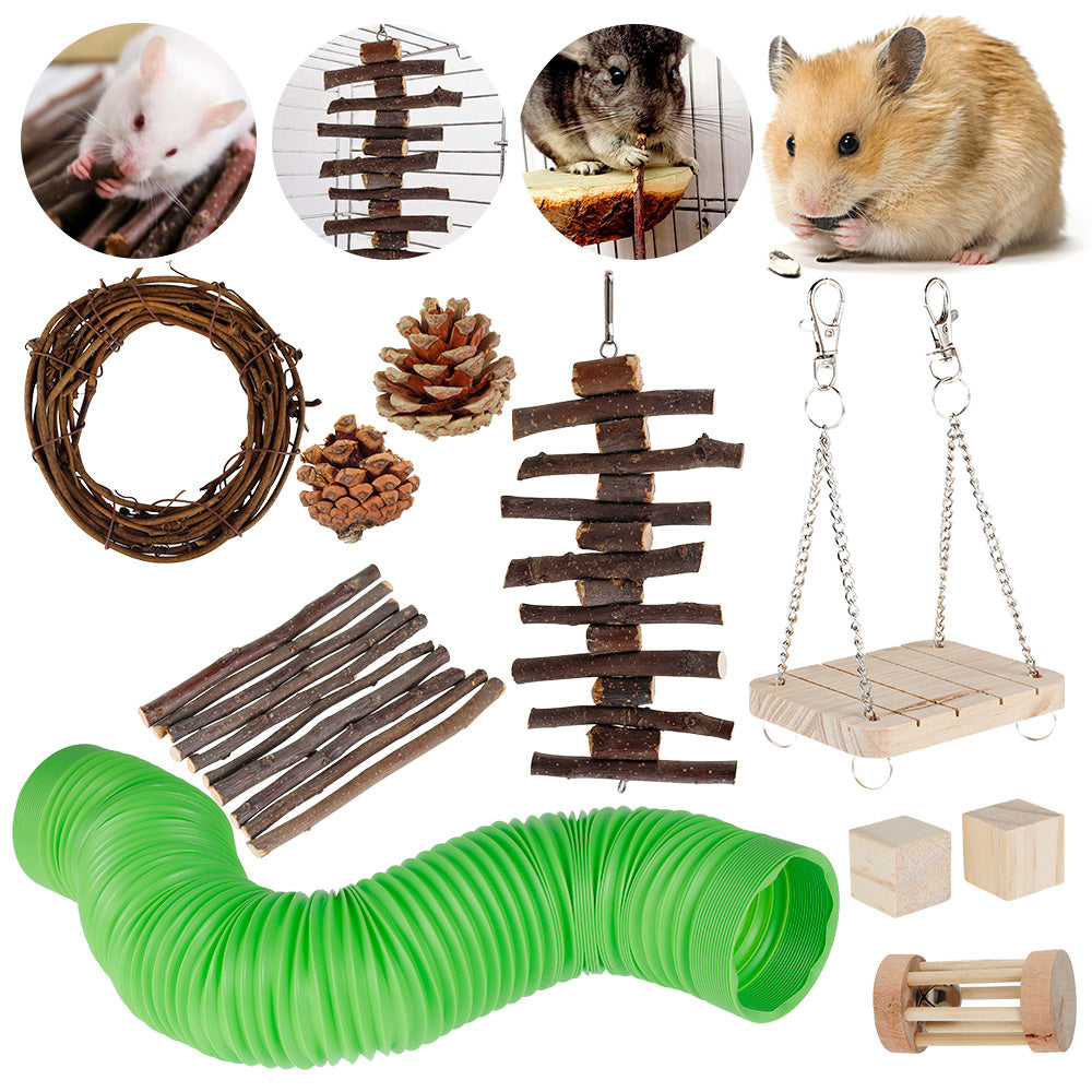 Willstar Wooden Hamster Chew Toy Set Gerbil Rabbit Guinea Pig Pet Playing Sports Accessories Dental Care