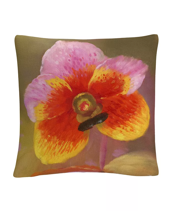 Baldwin Masters Fine Art Orchid Floral Botanical Petals Orange-Pink Decorative Pillow， 16