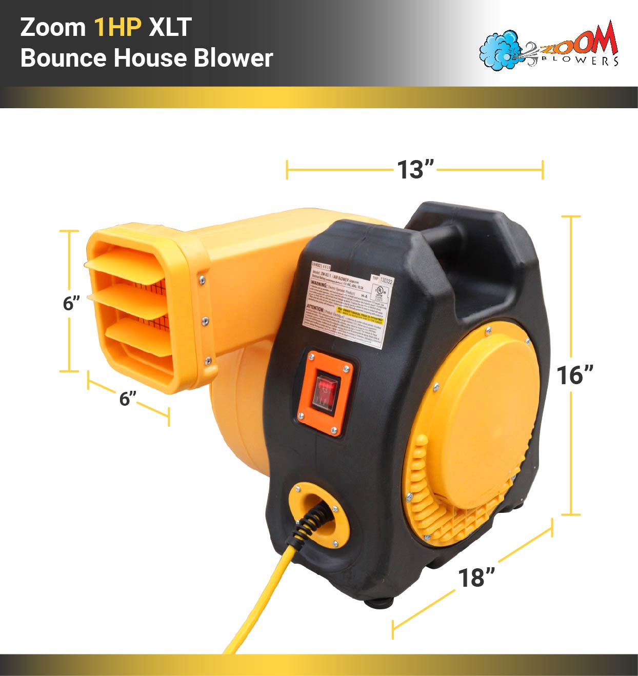 Zoom Blowers XLT 1.5 HP Inflatable Bounce House Blower， Commercial