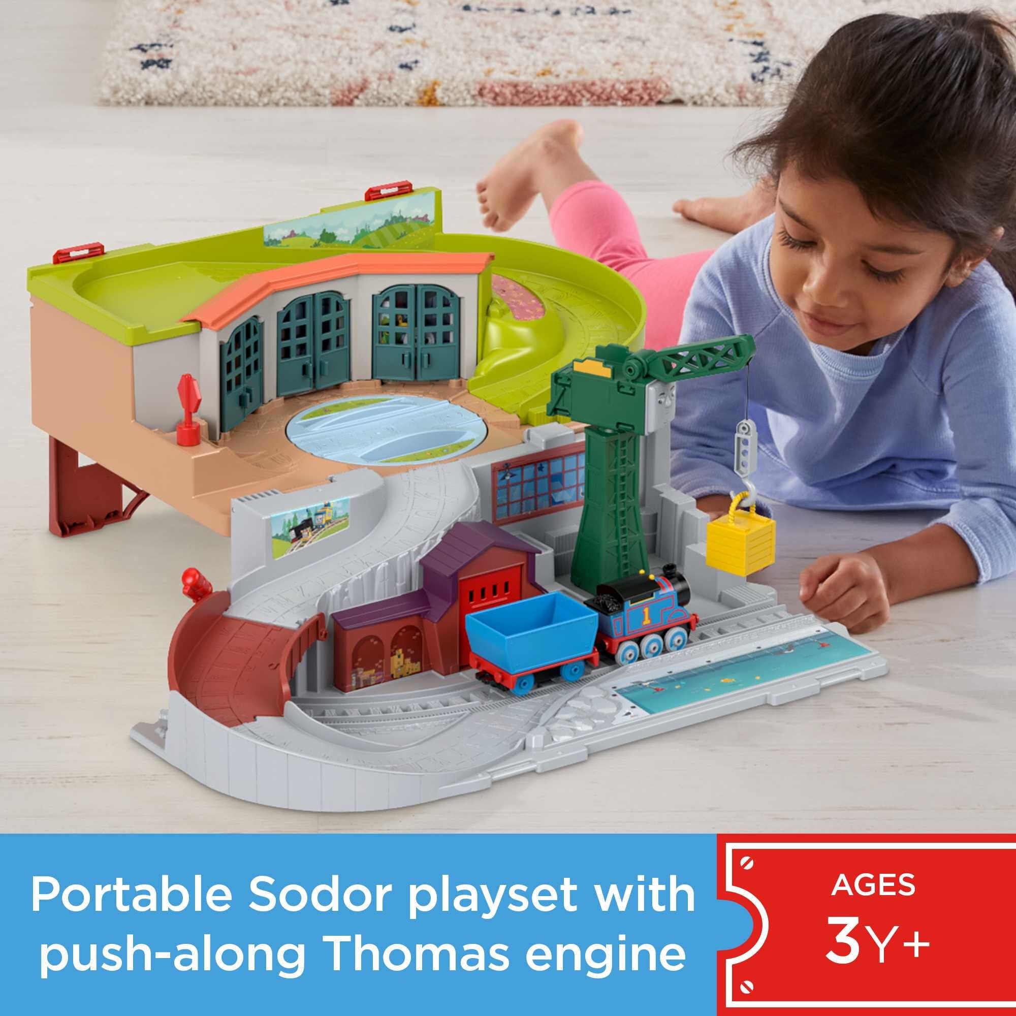 Thomas and Friends Sodor Take-Along Playset with Diecast Thomas Engine and Cranky The Crane