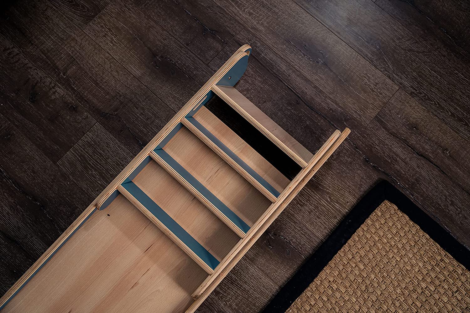 Avenlur Indoor Folding Slip and Slide for Kids - Easy Set Up， Easy to Store Playset， Safe Toy for Toddlers， Foldable Wooden Large First Slide with Extra Long Slipping Slope Ages 1.5 - 4 Years (Blue)