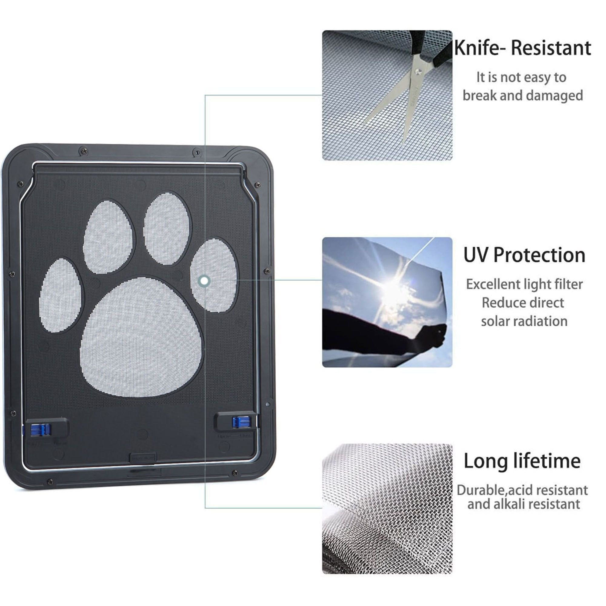 KALEFU Extra Large Pet Door for Dogs and Cats， Dog Screen Door with Magnetic Flap Automatic Lockable Pet Door Screen Sliding Door for Small Dogs Cats (Outer Size 16.54