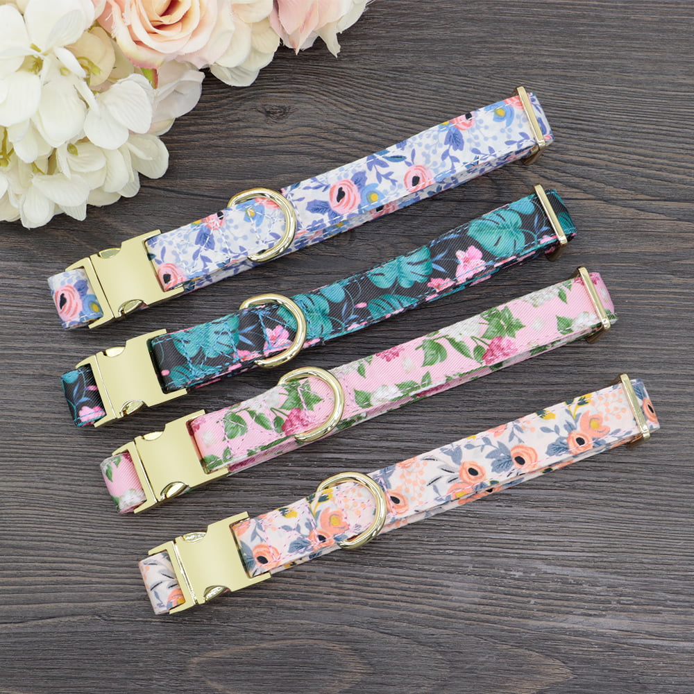 Cute Girl Dog Collars for Small Medium Large Dogs， Floral Pattern Female Pet Dog Collars with Flower for Wedding Holiday