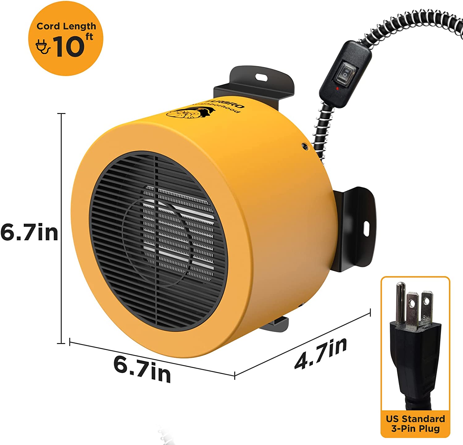 TURBRO Neighborhood Dog House Heater 400W， Wall Mount， 10ft Anti Bite Cord， Waterproof Control， Overheat Protection， Electric Warmer for Hound Kennel Cat Cage Chicken Coop Rabbit Hutch， UL Test Passed