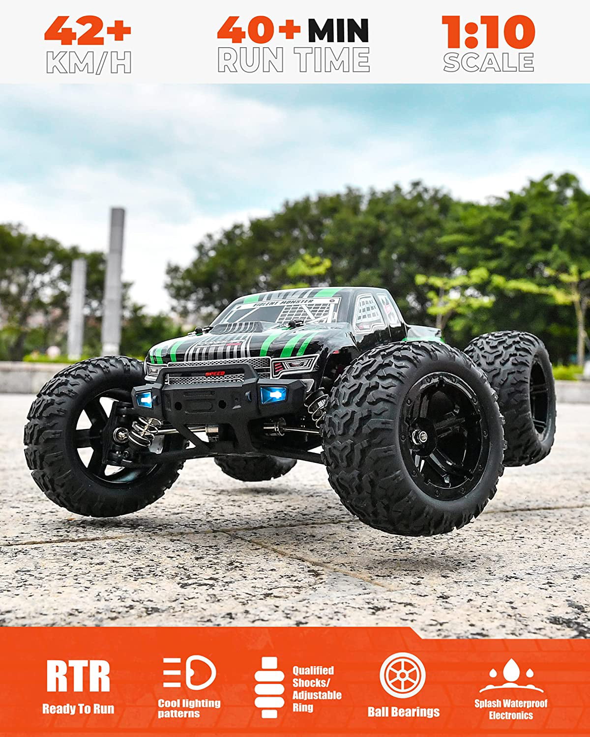 BEZGAR 1:10 Remote Control Cars for Adults， 42KM/H RC Cars 4WD High Speed Brushed RC Trucks for Kids