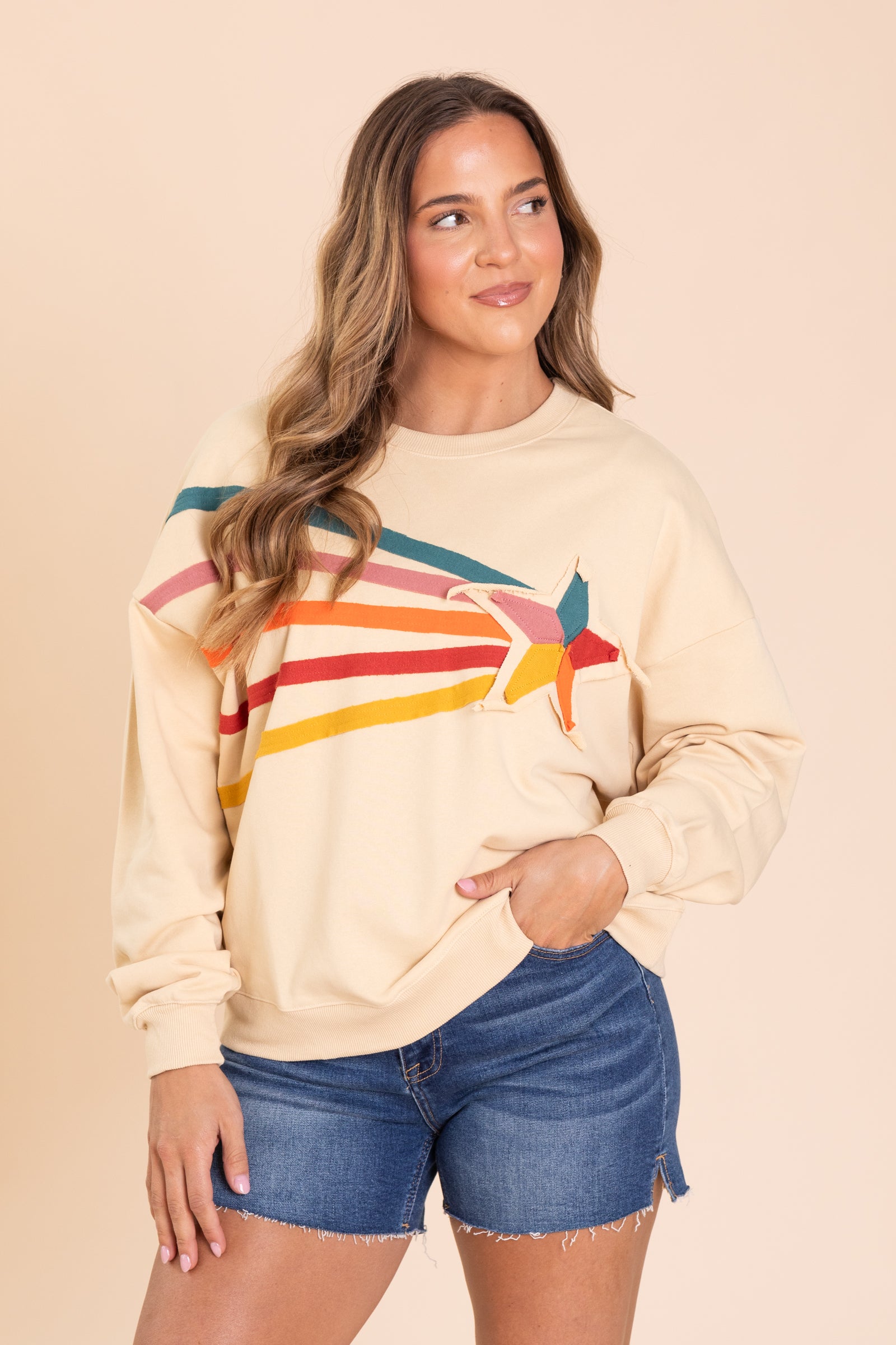 Khaki Rising Star Patch Terry Knit Pullover