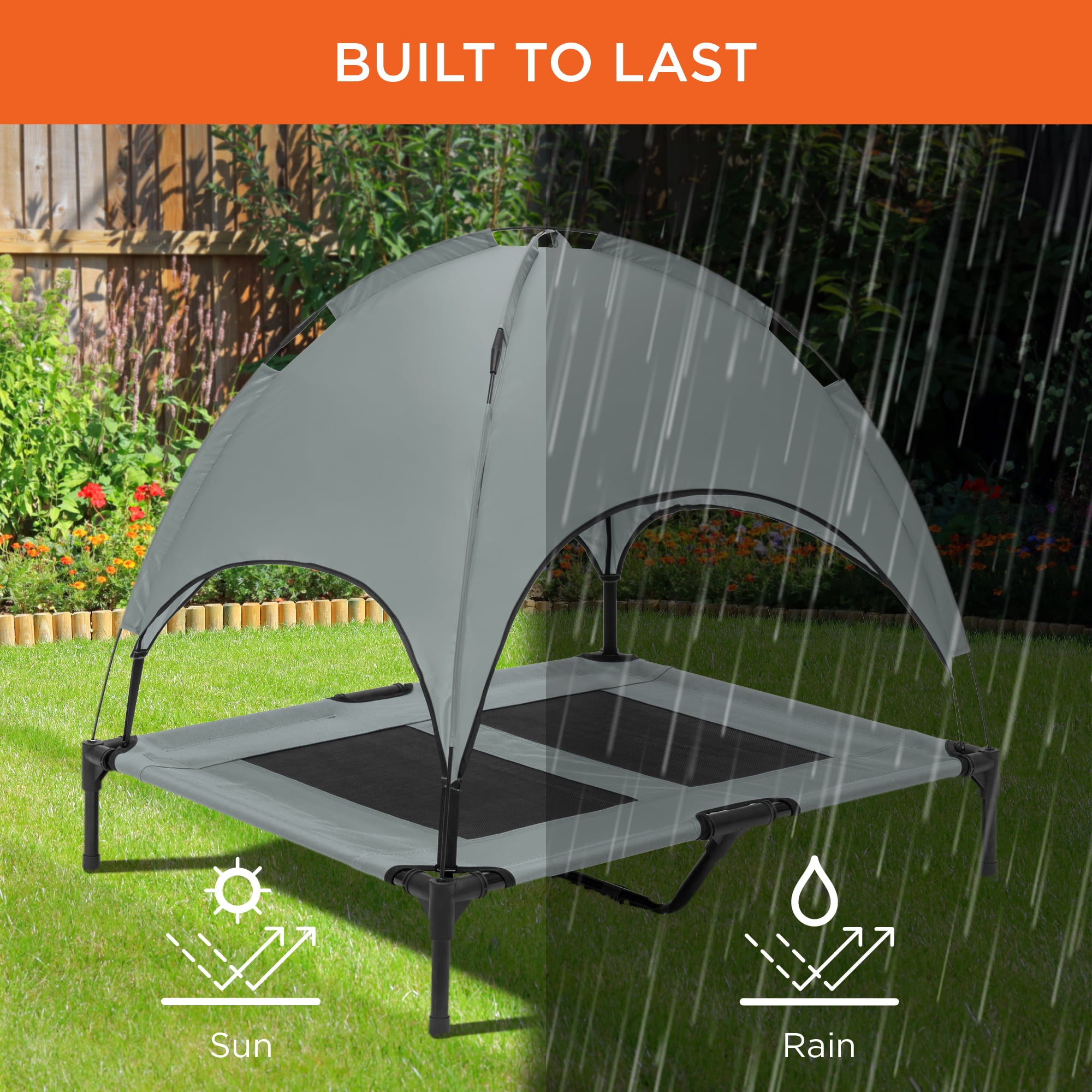 Best Choice Products 36in Outdoor Raised Mesh Cot Cooling Dog Pet Bed w/ Removable Canopy， Travel Bag - Gray