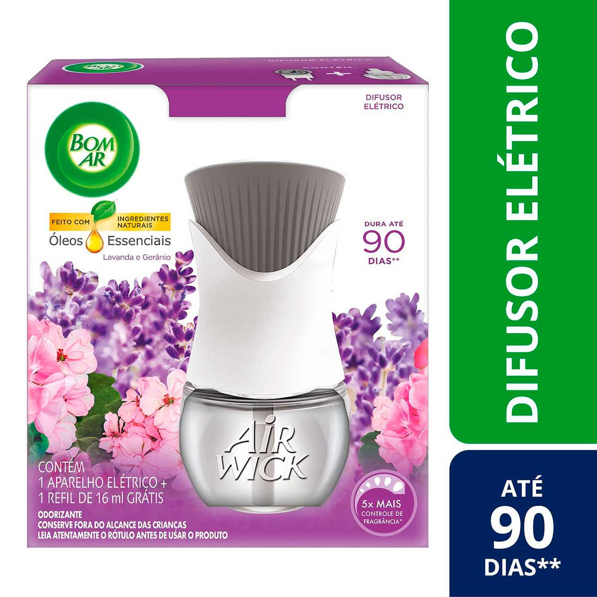 Difusor Eletrico Bom Ar Lavanda e Geranio Aparelho + Refil 16ml