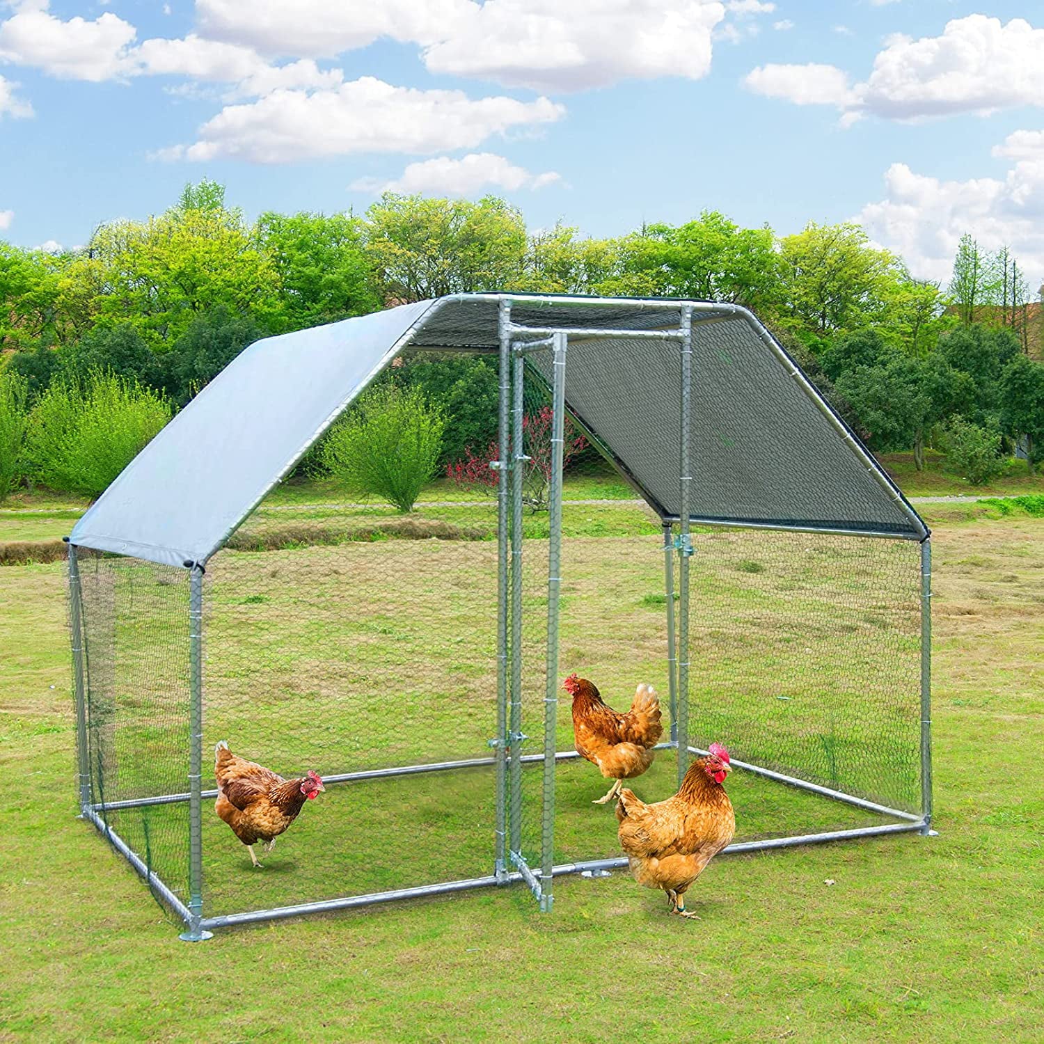 Polar Aurora Large Metal Chicken Coop with Waterproof and Cover