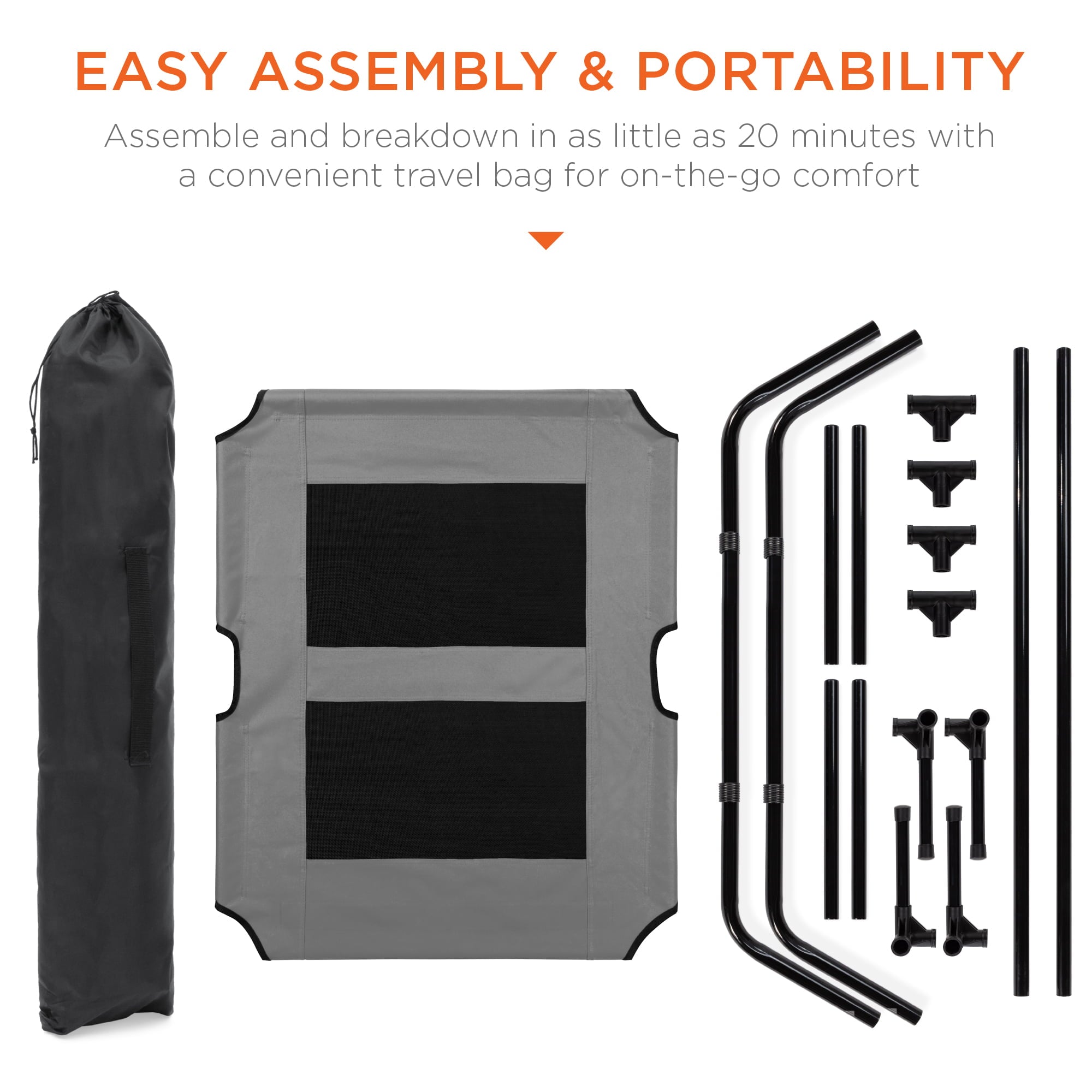 Best Choice Products 36in Outdoor Raised Mesh Cot Cooling Dog Pet Bed w/ Removable Canopy， Travel Bag - Gray