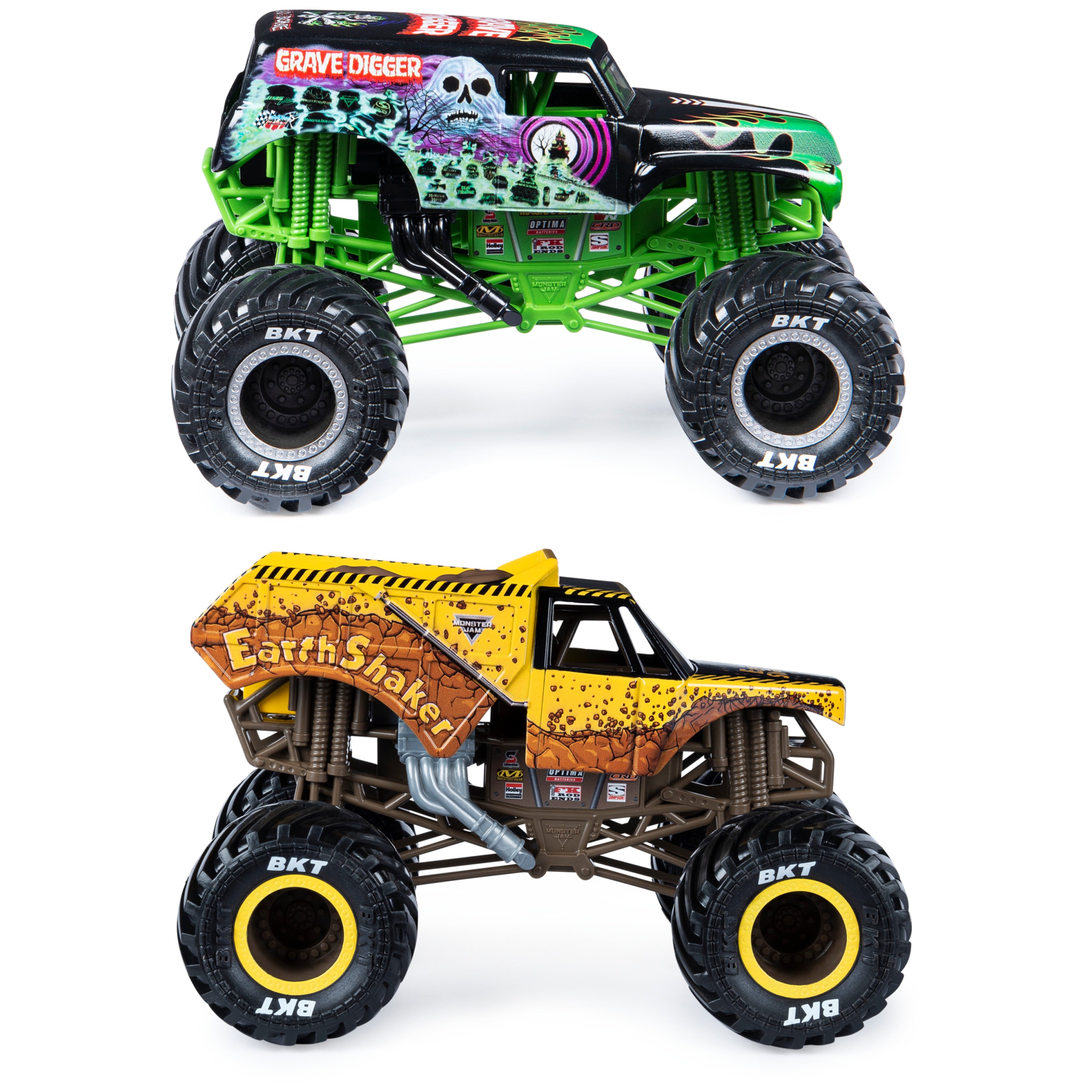 Monster Jam 1:24 Scale Die-cast 2-Pack， Grave Digger and Earth Shaker