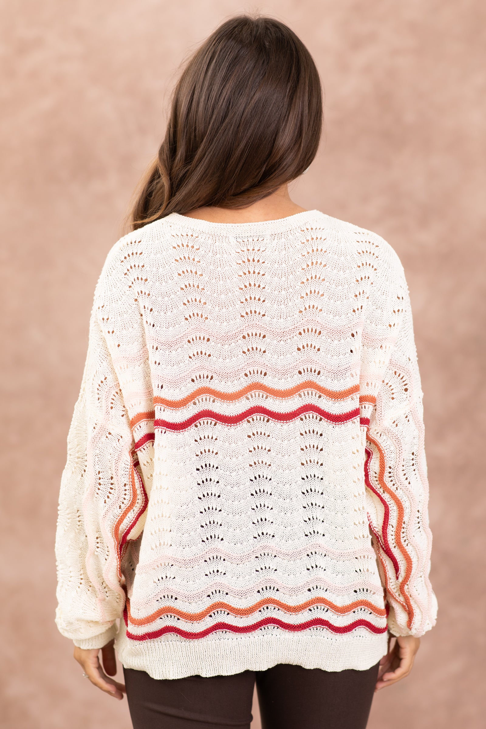 Cream Pointelle Stripe Sweater
