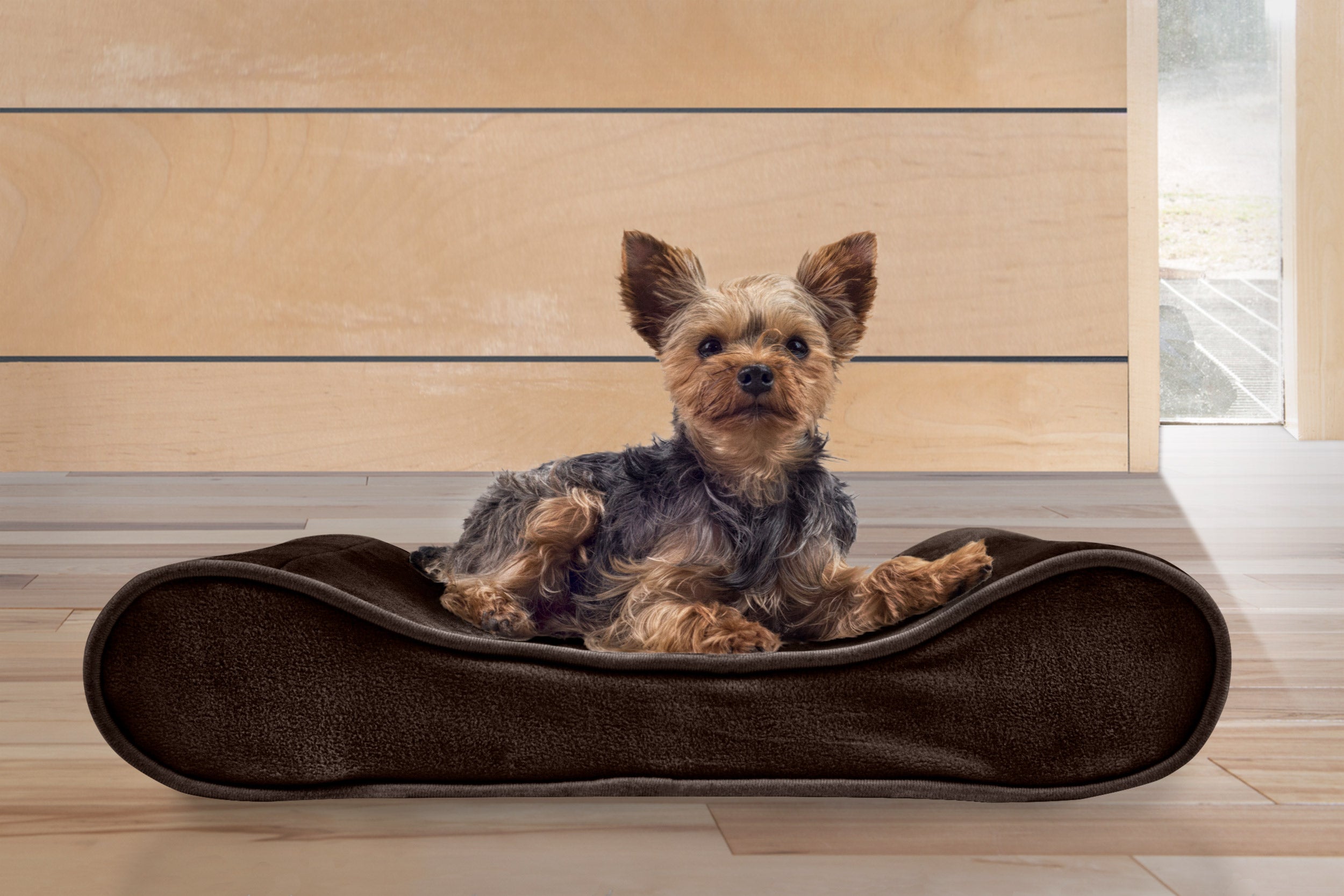 FurHaven Pet Dog Bed | Orthopedic Microvelvet Luxe Lounger Pet Bed for Dogs and Cats， Espresso， Small