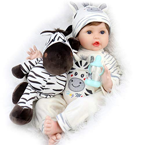 Aori Lifelike Reborn Baby Dolls 22 Inch Real Life Baby Boy That Look Real in Soft Vinly and Weighted Body with Zebra Best Birthday Gift Set
