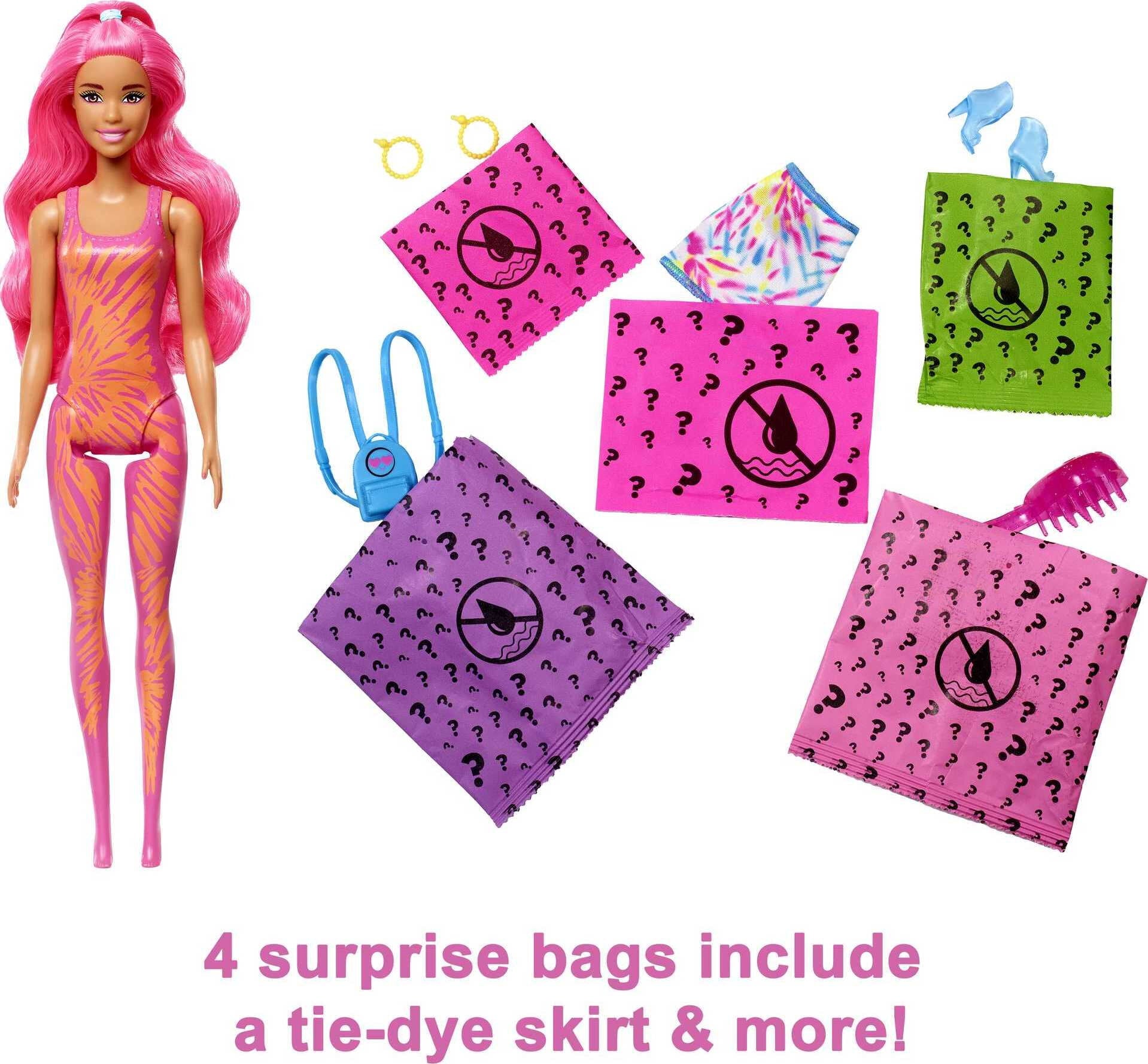Barbie Color Reveal Neon Tie-Dye Fashion Doll with Accessories & Color Change (Styles May Vary)