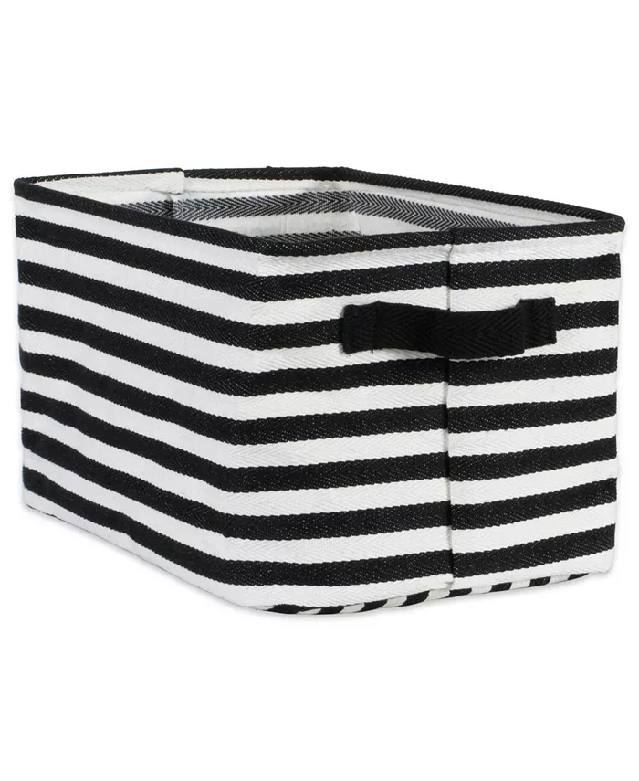 Design Imports Polyethylene Coated Herringbone Woven Cotton Laundry Bin Stripe Rectangle Medium Set of 2