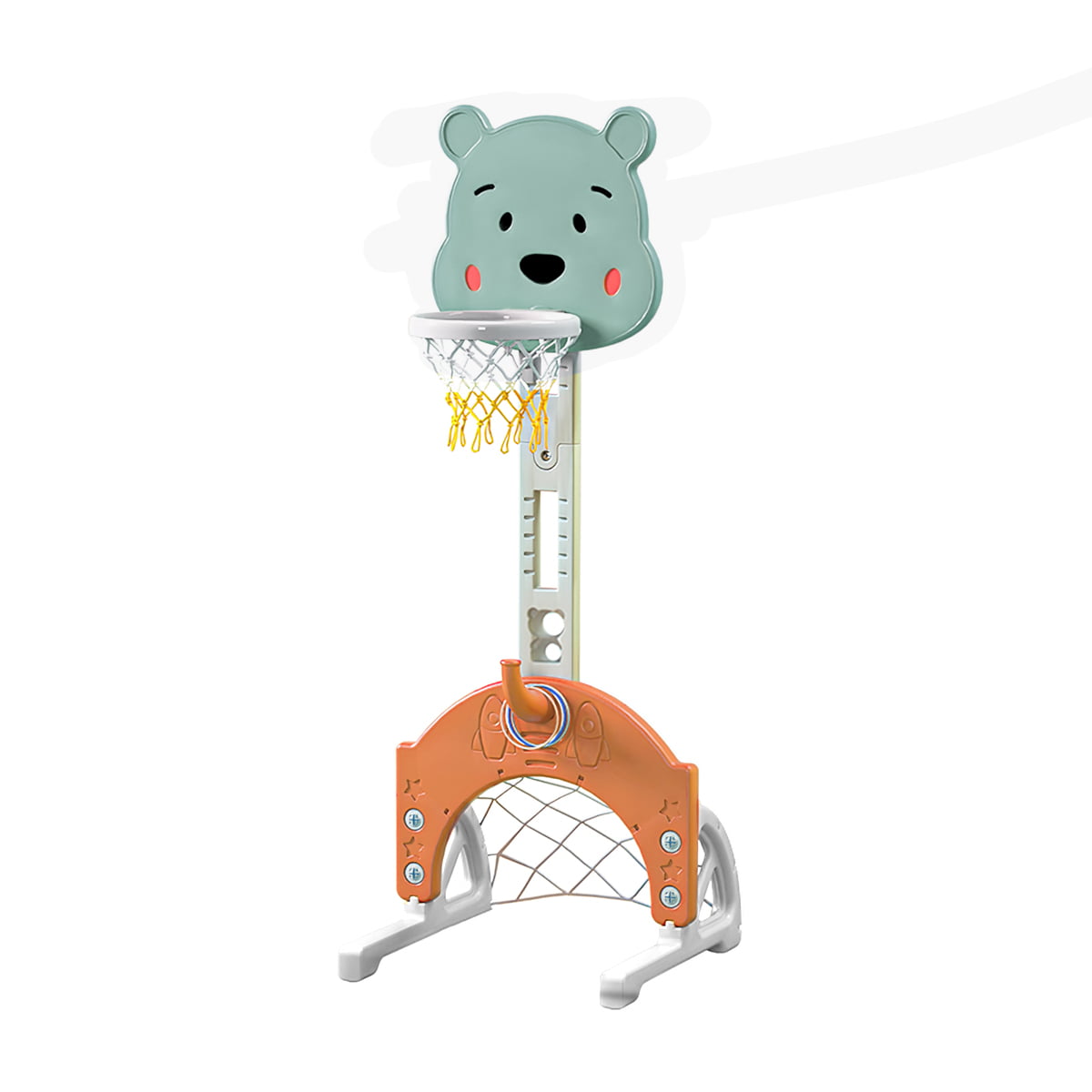 Basketball Hoop Set Stand， Kids 3-in-1 Sports Activity Center， Adjustable Basketball Stand Set with Ring Toss/Basketball /Football