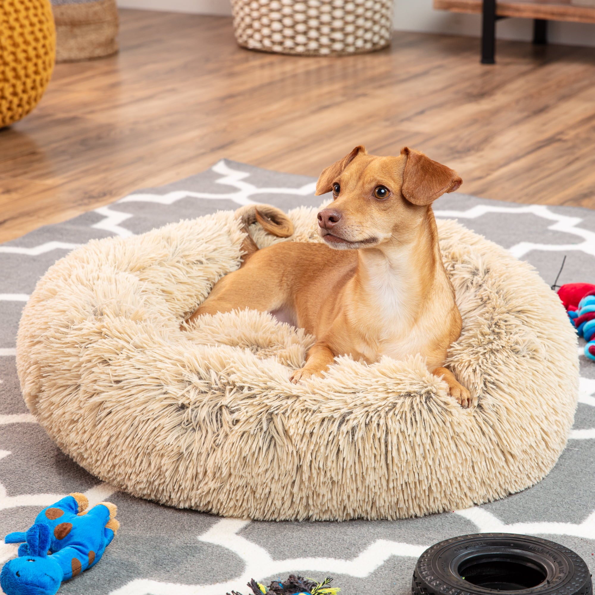 Best Choice Products Self-Warming Plush Faux Fur Donut Calming Dog Bed Cuddler w/ Water-Resistant Lining - Brown