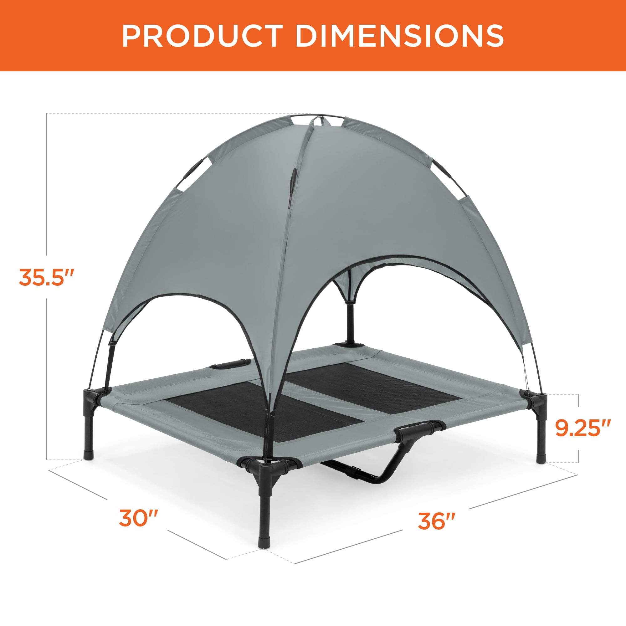 Best Choice Products 36in Outdoor Raised Mesh Cot Cooling Dog Pet Bed w/ Removable Canopy， Travel Bag - Gray