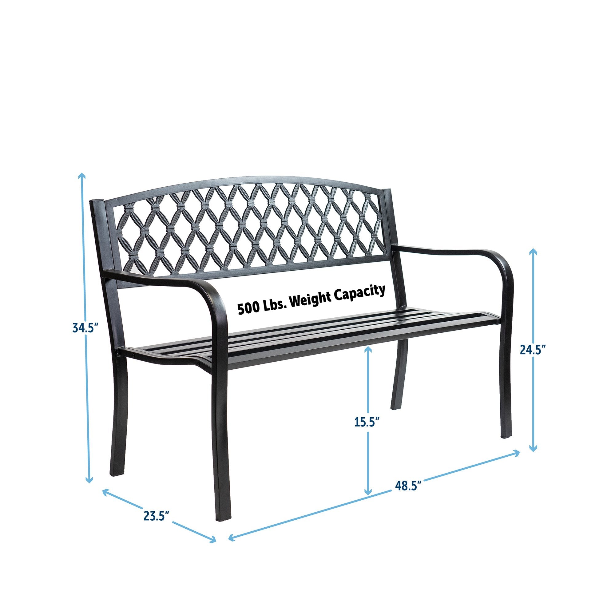 Patio Premier Lattice Back Metal Park Bench - Black