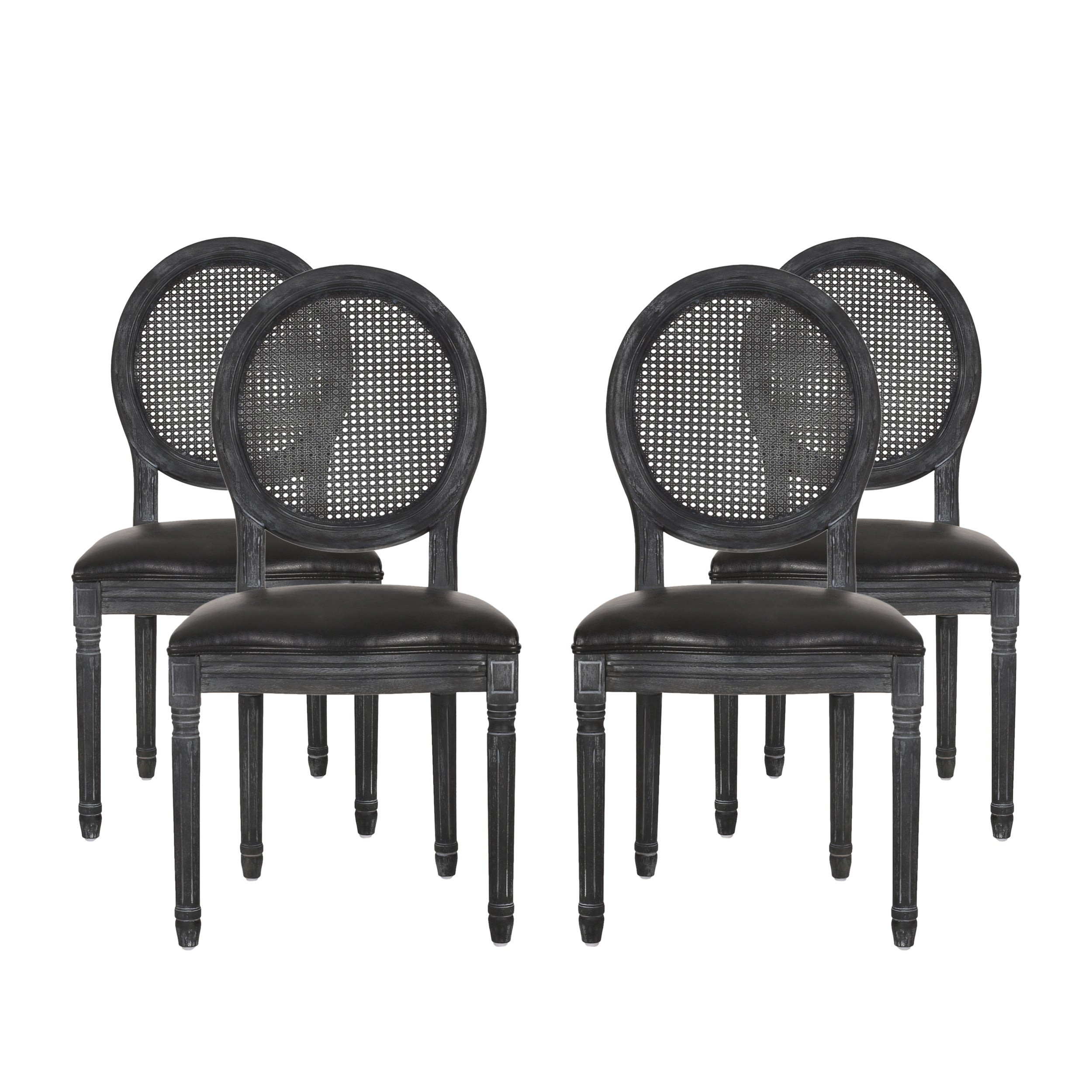 Lintz French Country Wood and Cane Upholstered Dining Chair, Set of 4