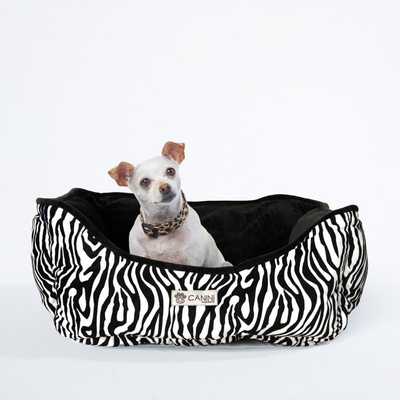 CANINI by Baguette Reversible Micro-Plush Dog Bed for Small-Sized Breeds， Zebra Print