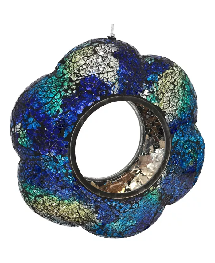 Sunnydaze Decor Glass Indigo Flower Mosaic Fly-Through Hanging Bird Feeder - 9 in