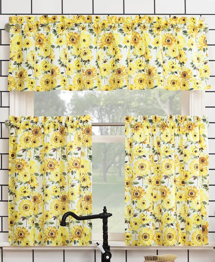 No. 918 Sunny Sunflower Print Semi-Sheer Rod Pocket Kitchen Curtain Collection