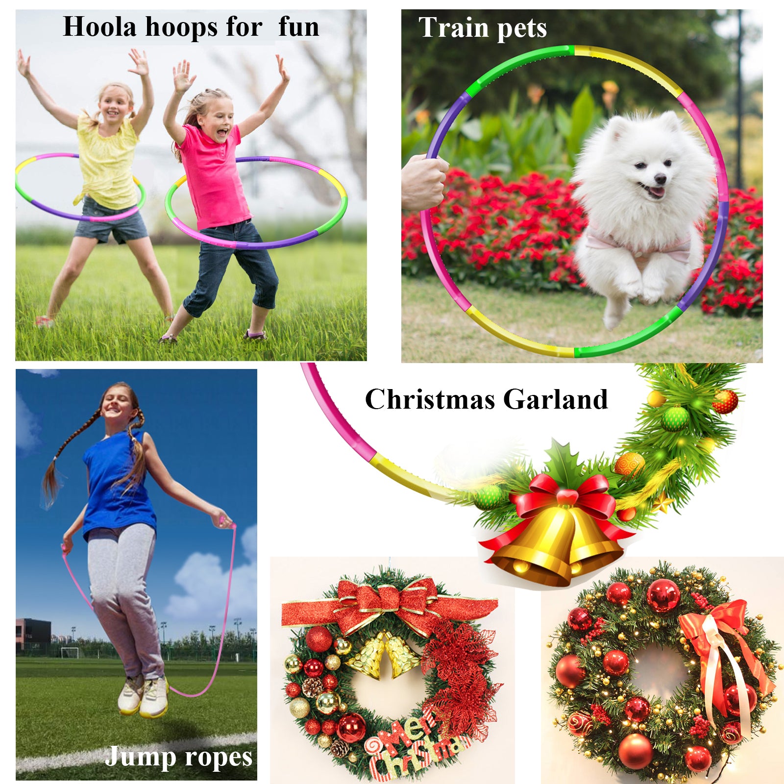 TABGIME 2 Set Kids Exercise Hoops W/Jump Rope， Detachable 3-12 Child Outdoor Games Toy