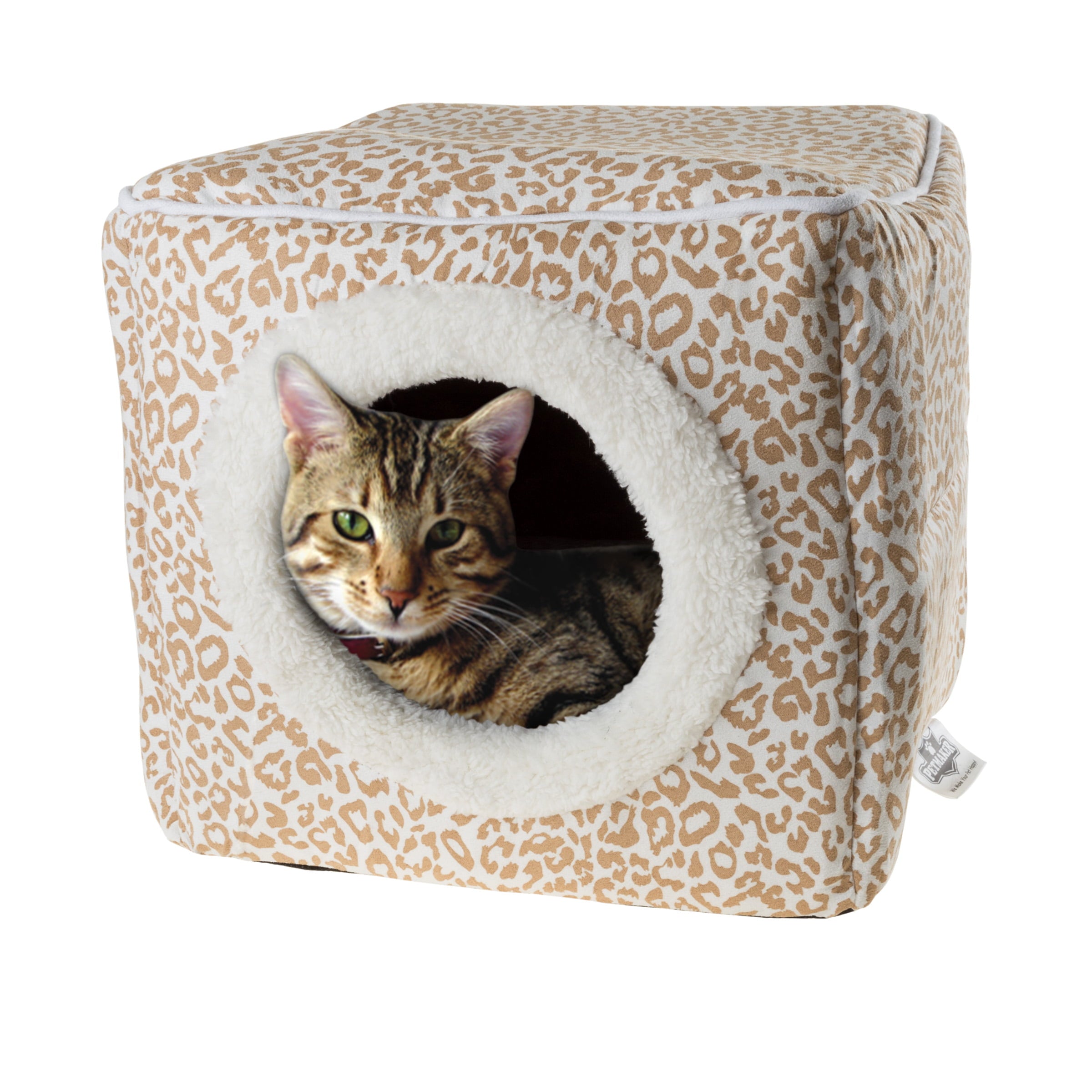 Cat House - Indoor Bed with Removable Foam Cushion - Cat Cave for Puppies， Rabbits， Guinea Pigs， and Other Small Animals by PETMAKER (Animal Print)