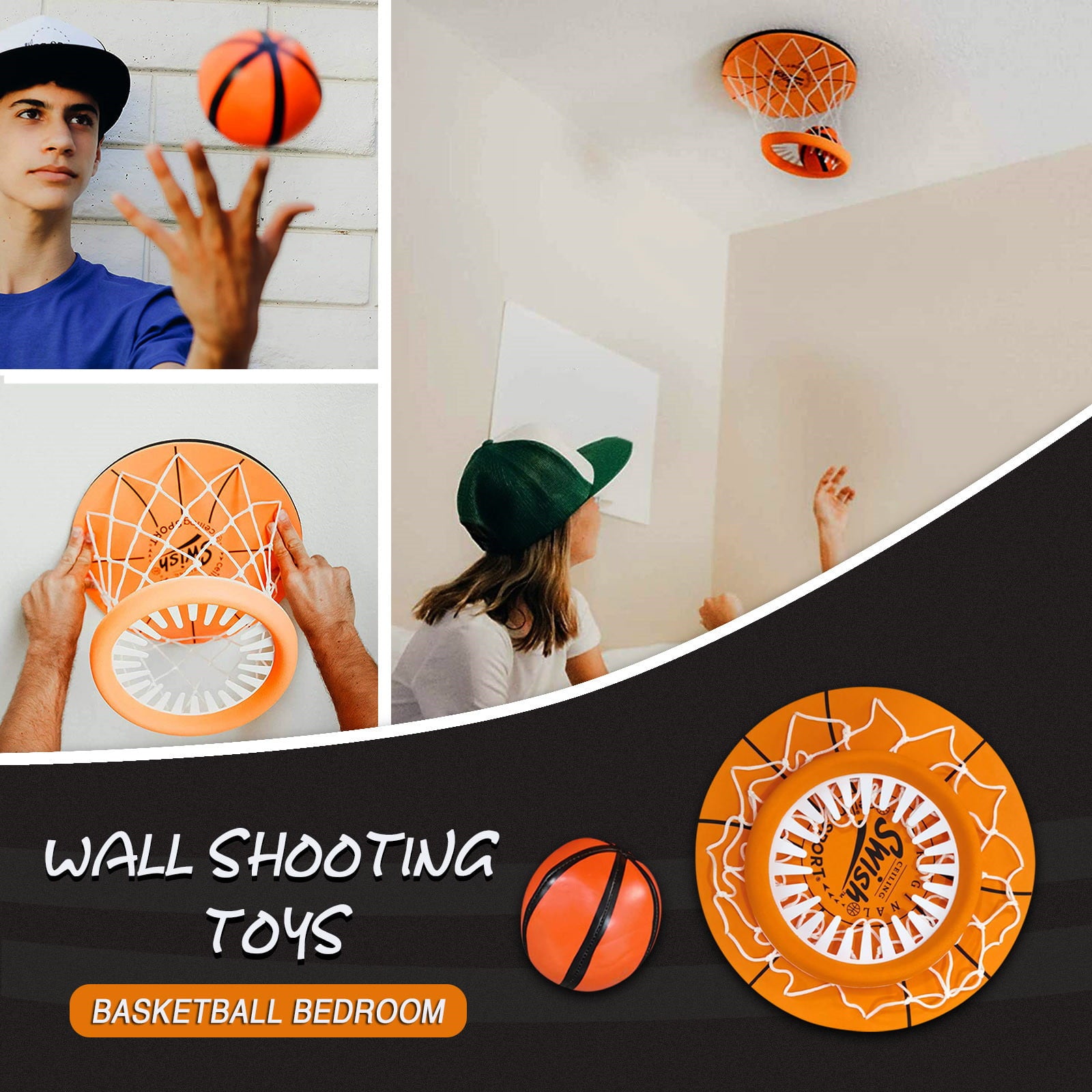 Yiwula Ceiling Sport Indoor Mini Basketball Hoop For Kids Toy Game Shooting Toy Bedroom